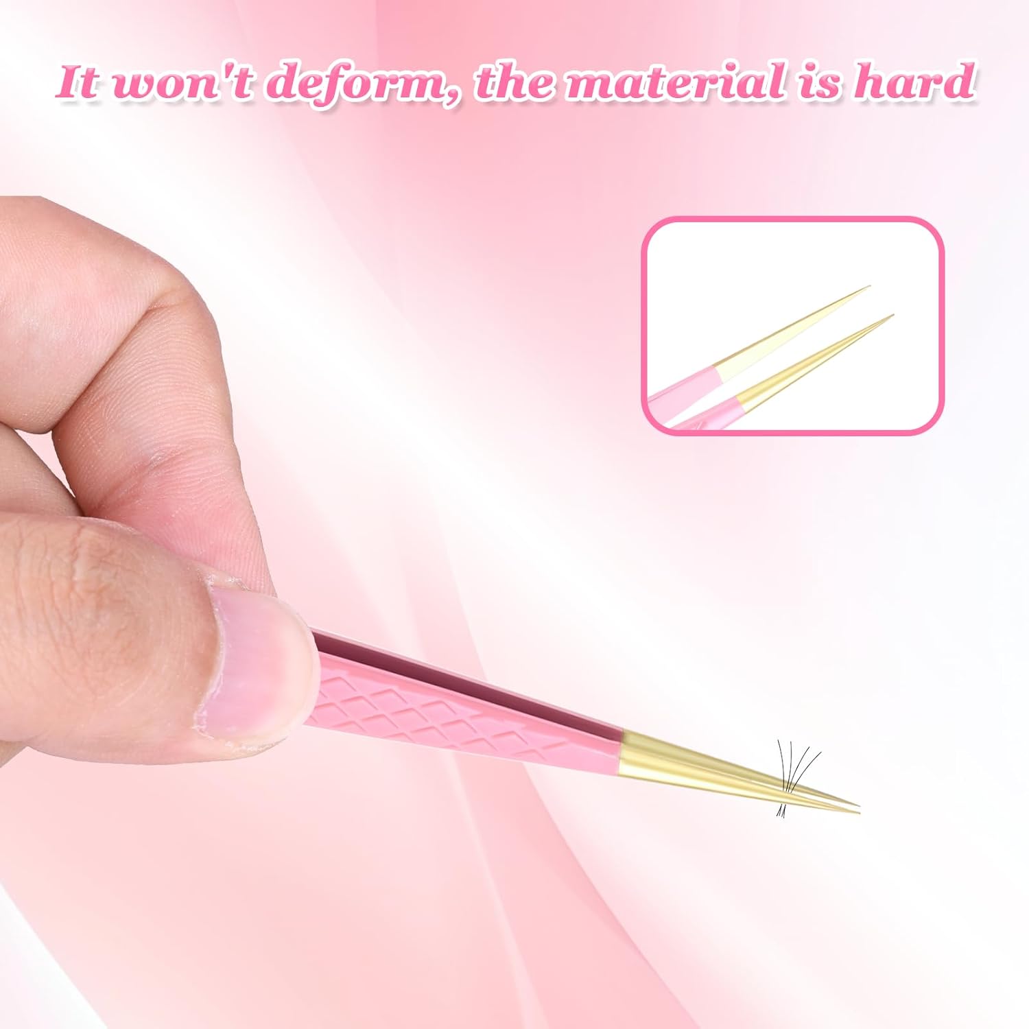 2 Pcs Professional Lash Tweezers Set, Eyelash Cluster Extension Tools Fiber Tip Women Lash Eyelash Eyebrow Tweezers with Bent and Straight Tips, Non-Slip Grip for Volume Classic Lashes (Pink) - Image 2