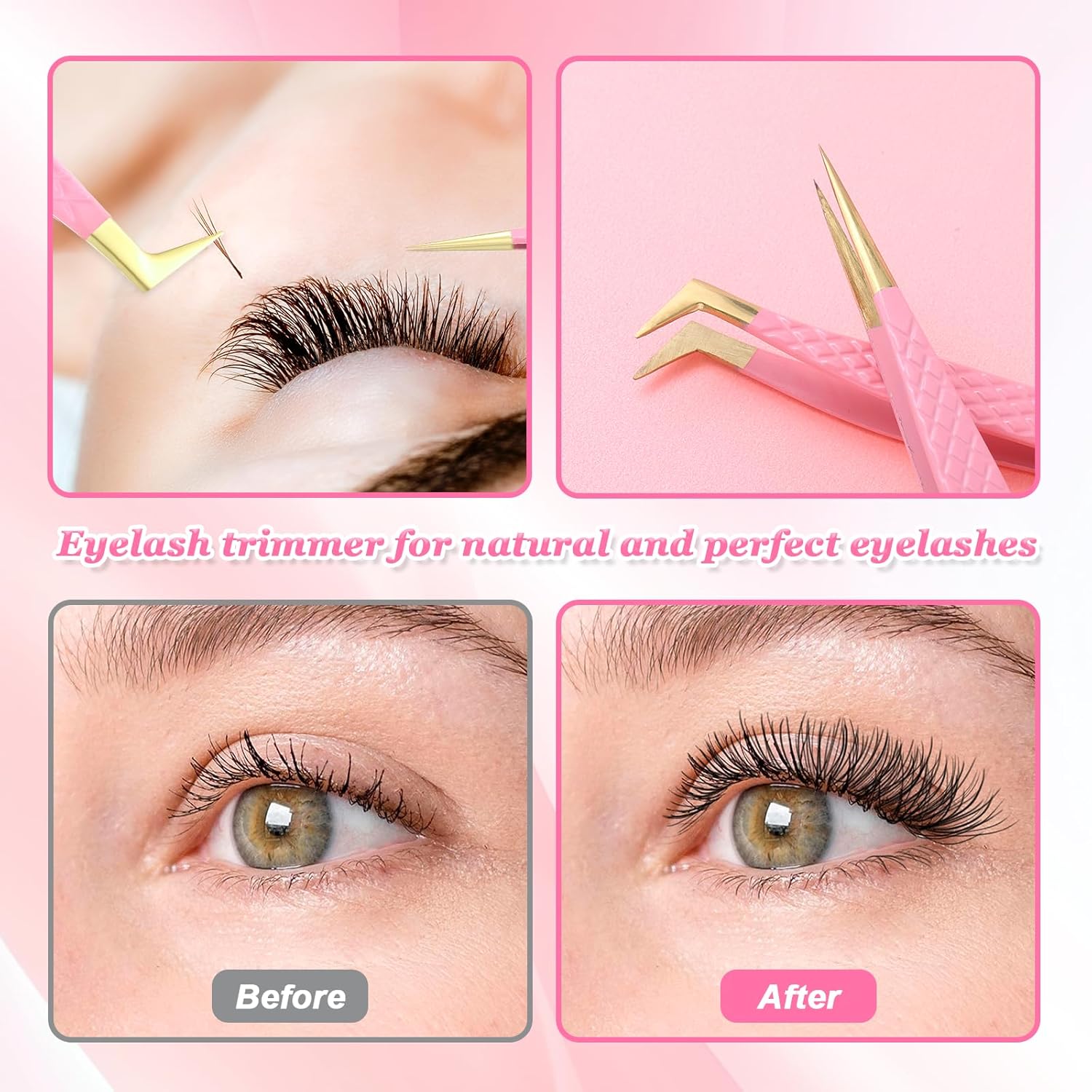 2 Pcs Professional Lash Tweezers Set, Eyelash Cluster Extension Tools Fiber Tip Women Lash Eyelash Eyebrow Tweezers with Bent and Straight Tips, Non-Slip Grip for Volume Classic Lashes (Pink) - Image 5