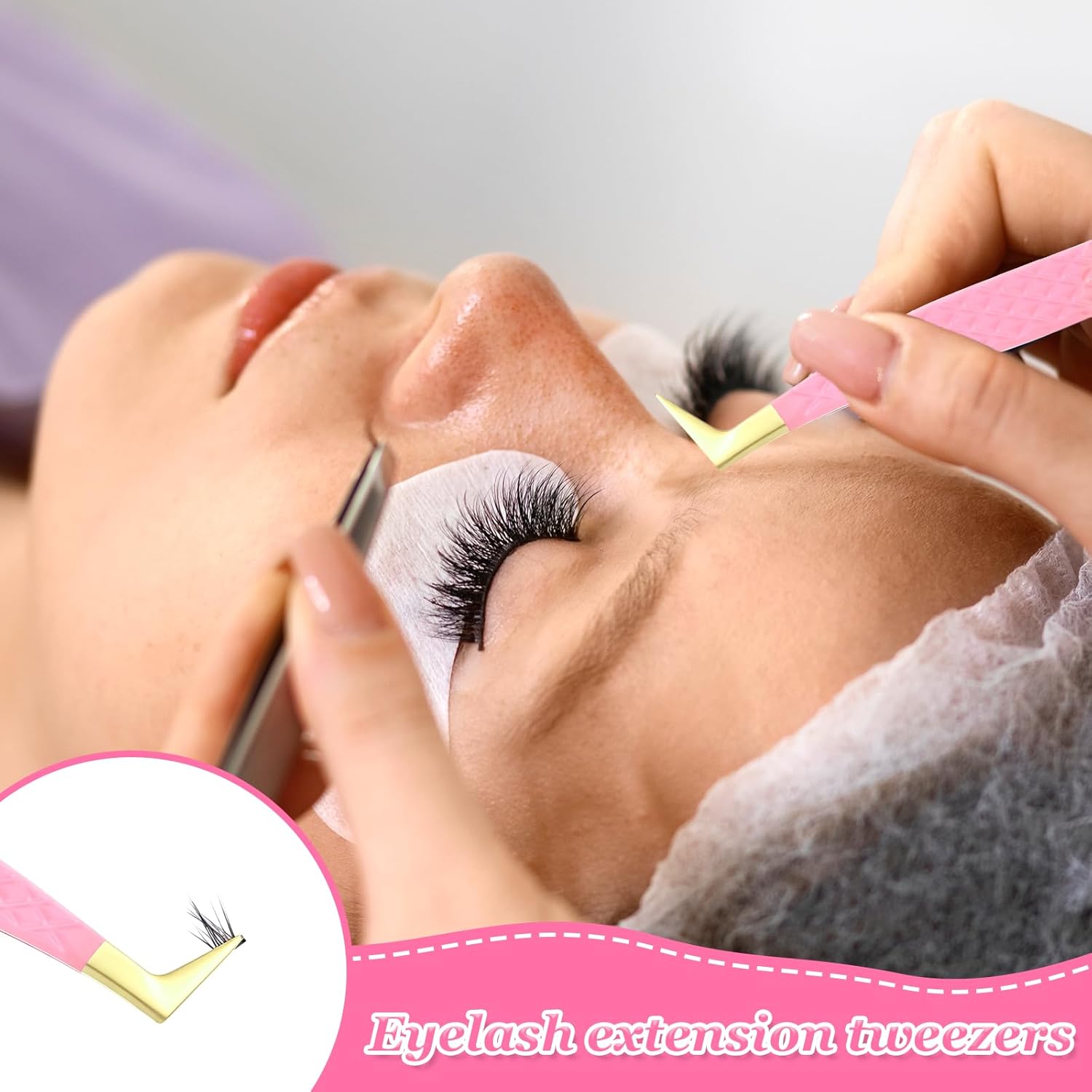 2 Pcs Professional Lash Tweezers Set, Eyelash Cluster Extension Tools Fiber Tip Women Lash Eyelash Eyebrow Tweezers with Bent and Straight Tips, Non-Slip Grip for Volume Classic Lashes (Pink) - Image 6