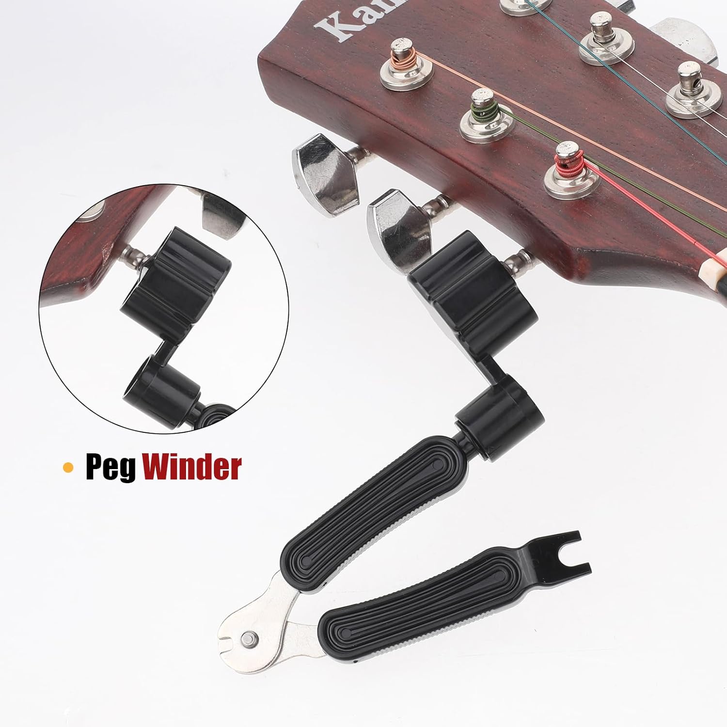 Guitar String Winder, Professional Guitar Tools Bridge Pin Puller and Cutter Musical Instrument String Winder 3 In 1 Tool for Repairing Restringing of Acoustic Electric Guitars (Black) - Image 3