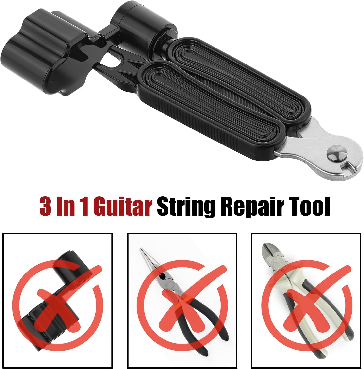 Guitar String Winder, Professional Guitar Tools Bridge Pin Puller and Cutter Musical Instrument String Winder 3 In 1 Tool for Repairing Restringing of Acoustic Electric Guitars (Black) - Image 4