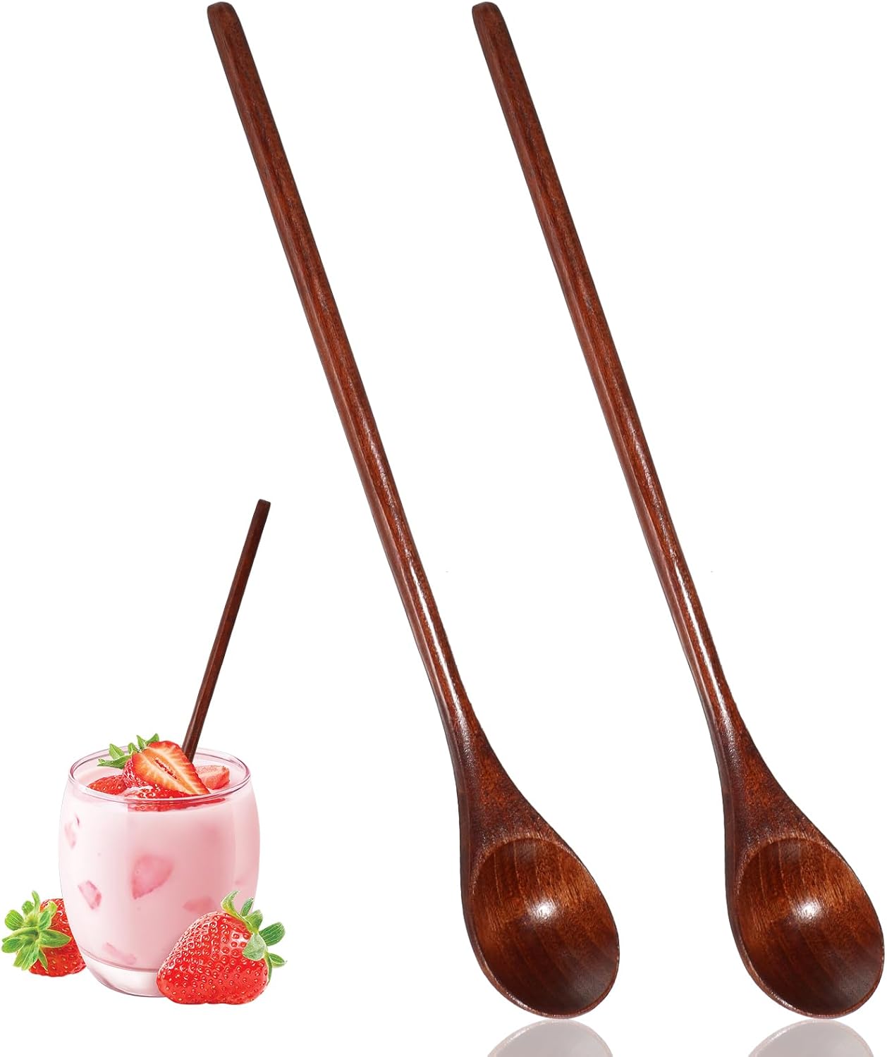 2 PCS Wooden Spoons for Honey, Long Handle Mixing Wooden Spoon 7.8 Inch Honey Spoons Matcha Spoon for Stirring Brown Cocktail Stirrer Mixing Teaspoon for Home Kitchen Bar Restaurant - Image 1