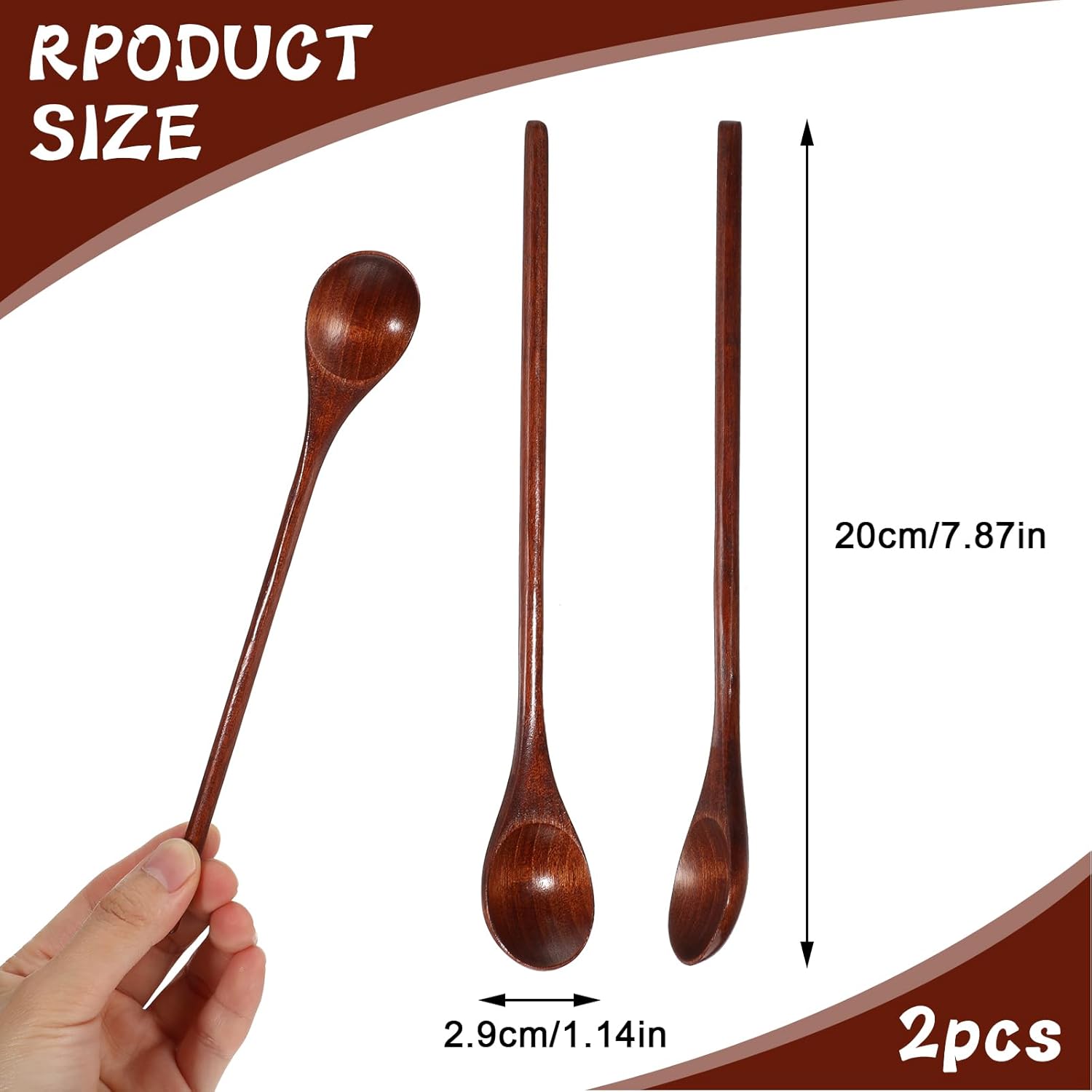 2 PCS Wooden Spoons for Honey, Long Handle Mixing Wooden Spoon 7.8 Inch Honey Spoons Matcha Spoon for Stirring Brown Cocktail Stirrer Mixing Teaspoon for Home Kitchen Bar Restaurant - Image 3