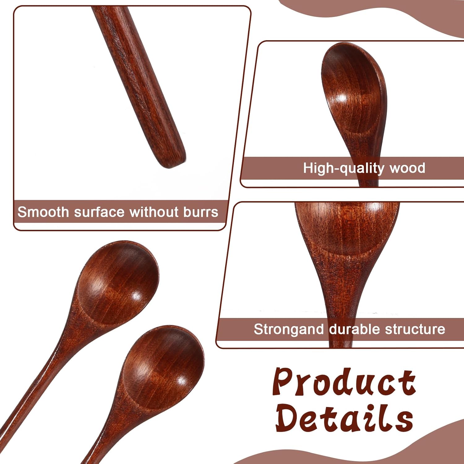 2 PCS Wooden Spoons for Honey, Long Handle Mixing Wooden Spoon 7.8 Inch Honey Spoons Matcha Spoon for Stirring Brown Cocktail Stirrer Mixing Teaspoon for Home Kitchen Bar Restaurant - Image 4