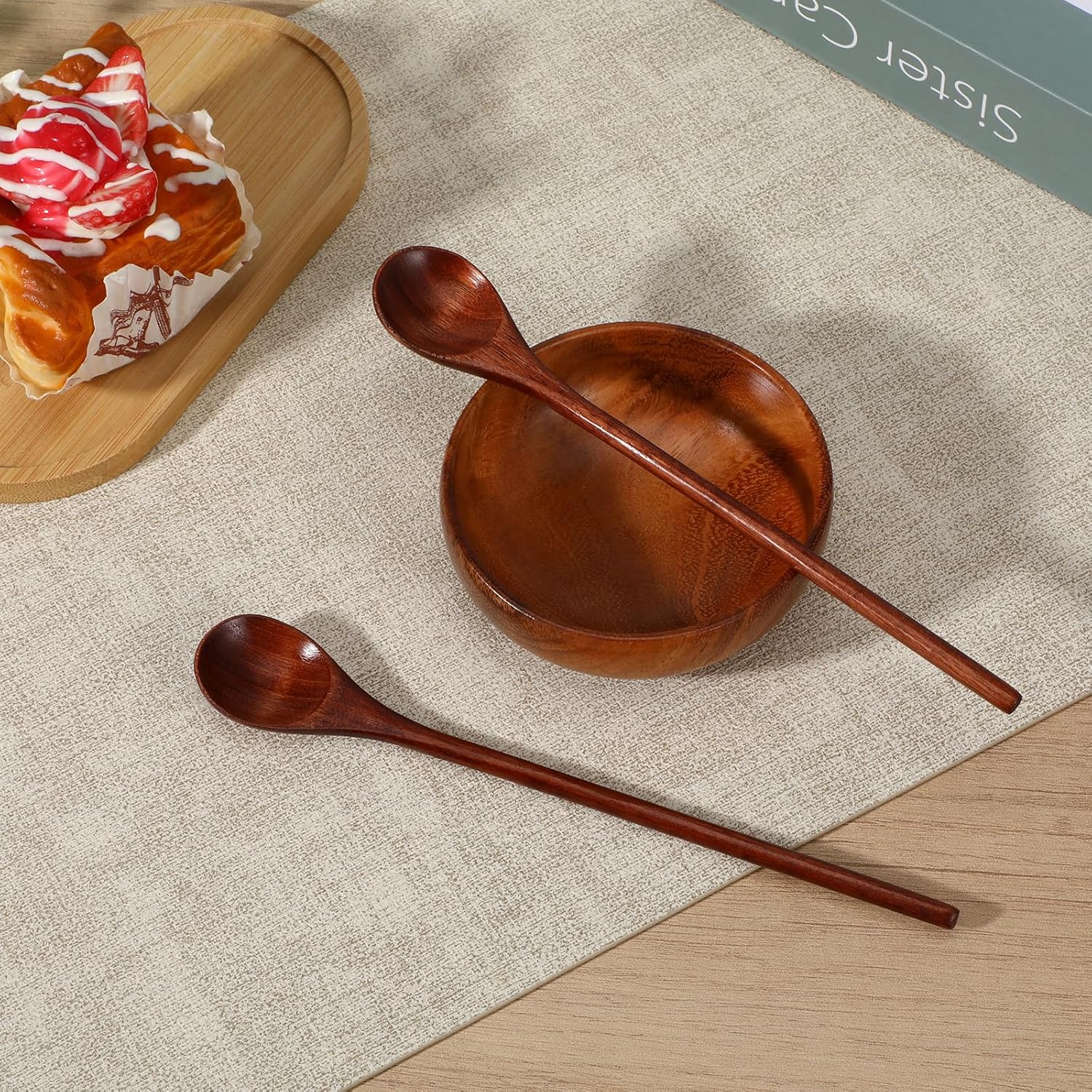 2 PCS Wooden Spoons for Honey, Long Handle Mixing Wooden Spoon 7.8 Inch Honey Spoons Matcha Spoon for Stirring Brown Cocktail Stirrer Mixing Teaspoon for Home Kitchen Bar Restaurant - Image 7