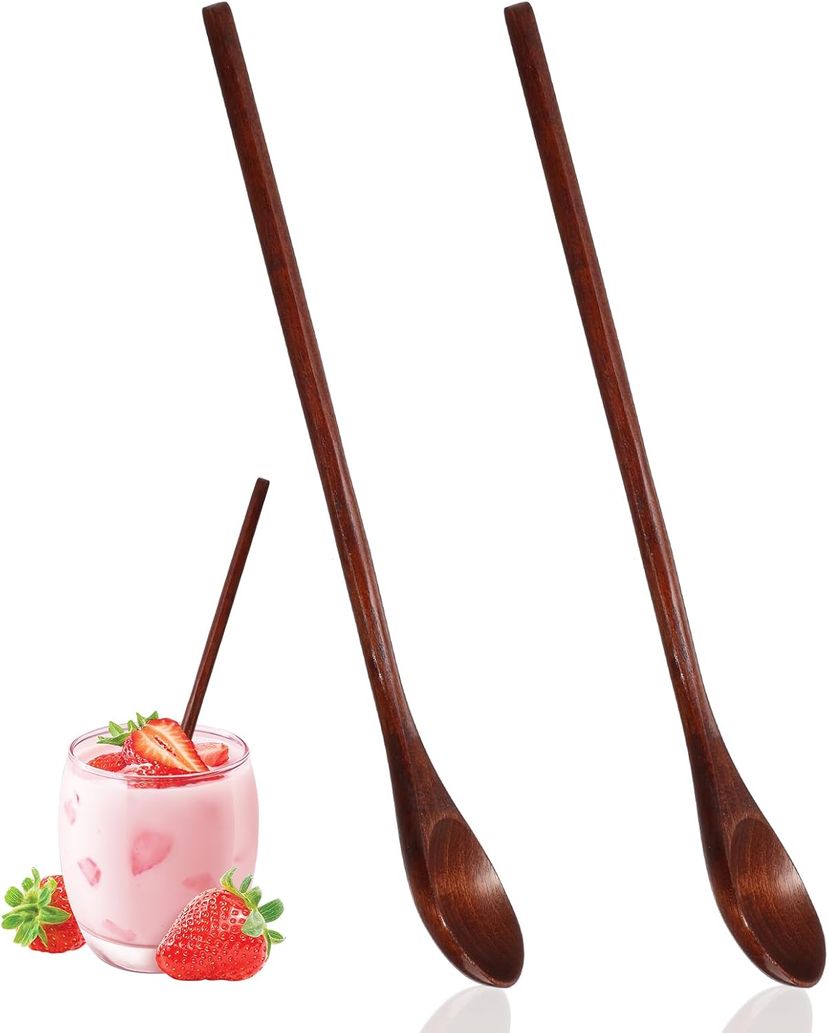 2 PCS Wooden Spoons for Honey, Long Handle Mixing Wooden Spoon 7.8 Inch Honey Spoons Matcha Spoon for Stirring Brown Cocktail Stirrer Mixing Teaspoon for Home Kitchen Bar Restaurant - Image 8