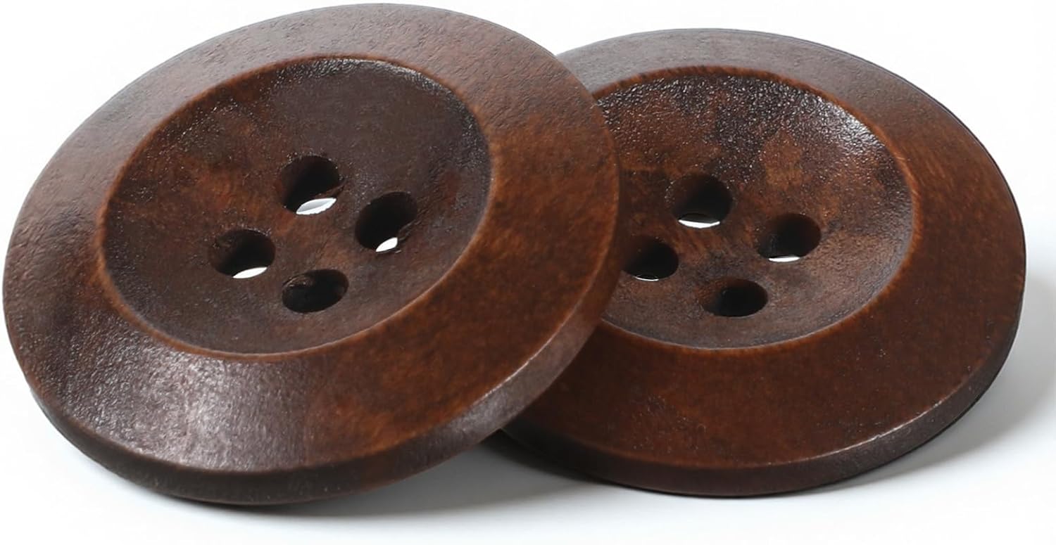 50 Pcs Big Wooden Buttons, 1 Inch (25 mm) Small Natural Wood Brown Buttons 4 Hole Round Sewing Large Replacement Button for Clothing, DIY Crafts, Jackets, Sewing Project, Home Decorations - Image 1