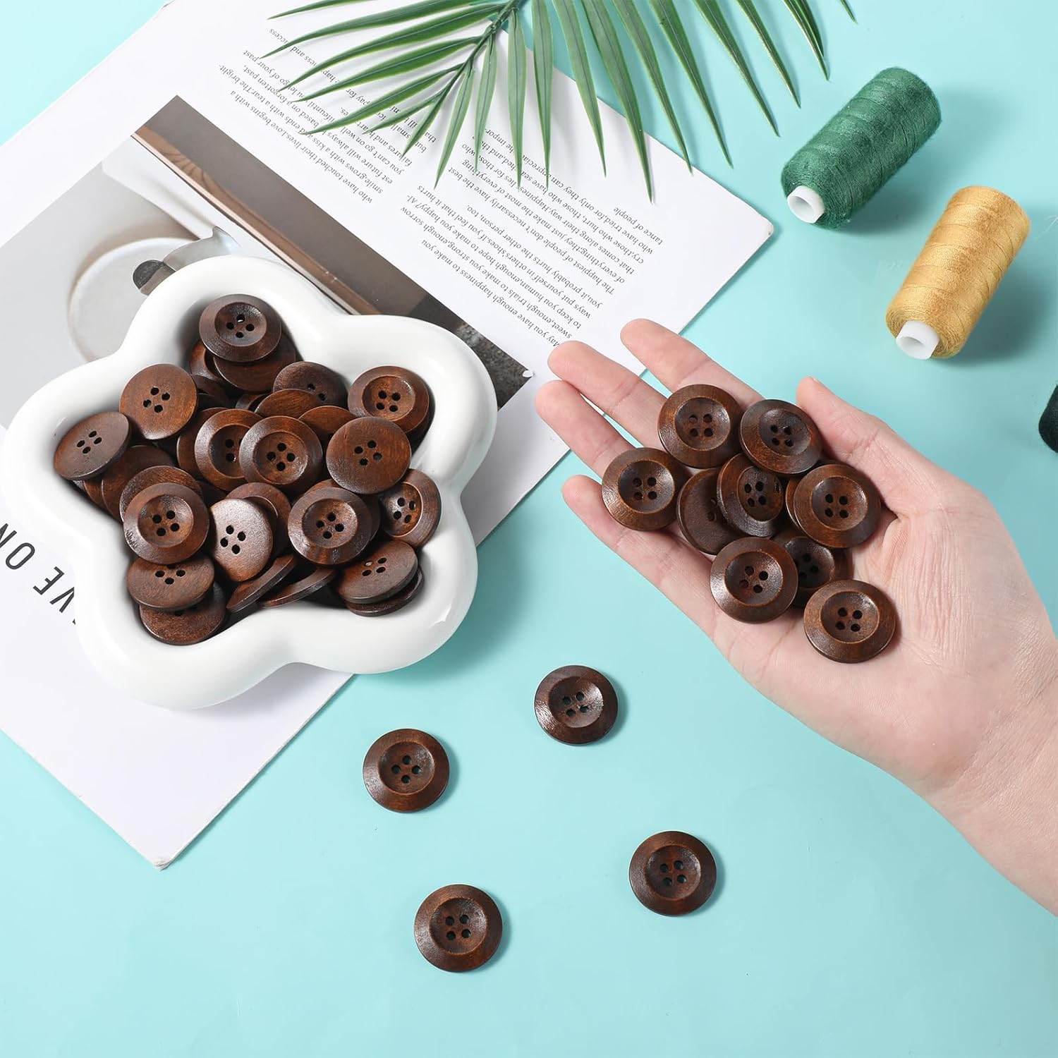 50 Pcs Big Wooden Buttons, 1 Inch (25 mm) Small Natural Wood Brown Buttons 4 Hole Round Sewing Large Replacement Button for Clothing, DIY Crafts, Jackets, Sewing Project, Home Decorations - Image 2