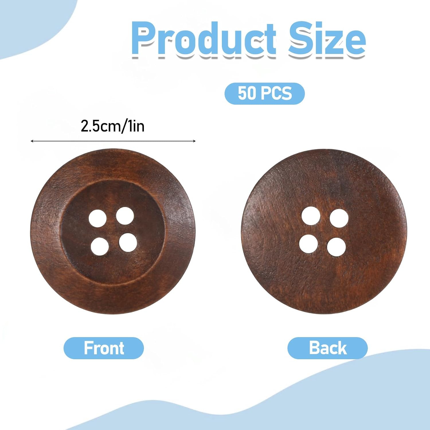 50 Pcs Big Wooden Buttons, 1 Inch (25 mm) Small Natural Wood Brown Buttons 4 Hole Round Sewing Large Replacement Button for Clothing, DIY Crafts, Jackets, Sewing Project, Home Decorations - Image 3
