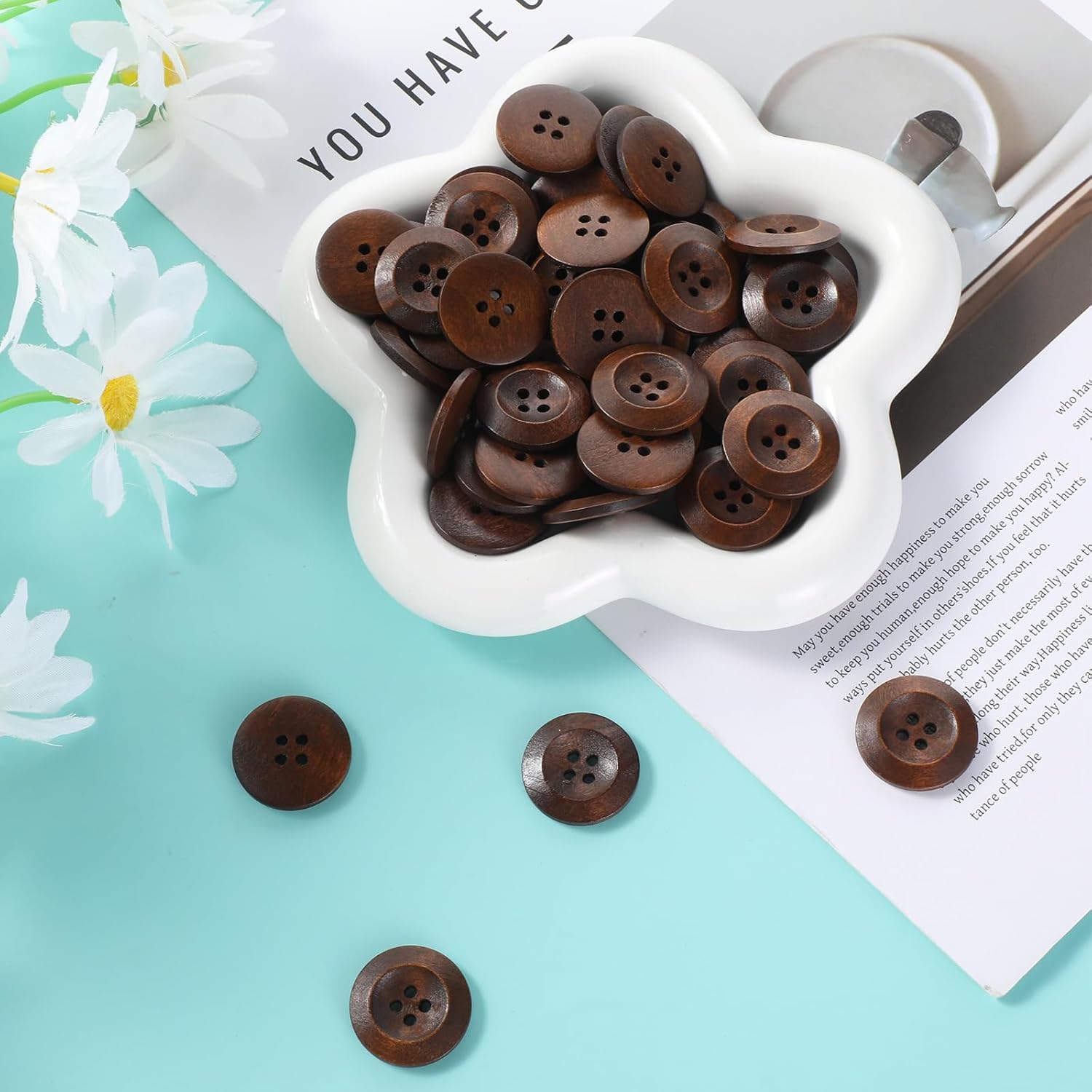 50 Pcs Big Wooden Buttons, 1 Inch (25 mm) Small Natural Wood Brown Buttons 4 Hole Round Sewing Large Replacement Button for Clothing, DIY Crafts, Jackets, Sewing Project, Home Decorations - Image 4