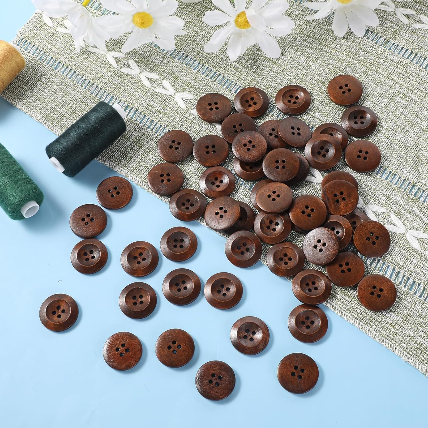 50 Pcs Big Wooden Buttons, 1 Inch (25 mm) Small Natural Wood Brown Buttons 4 Hole Round Sewing Large Replacement Button for Clothing, DIY Crafts, Jackets, Sewing Project, Home Decorations - Image 6