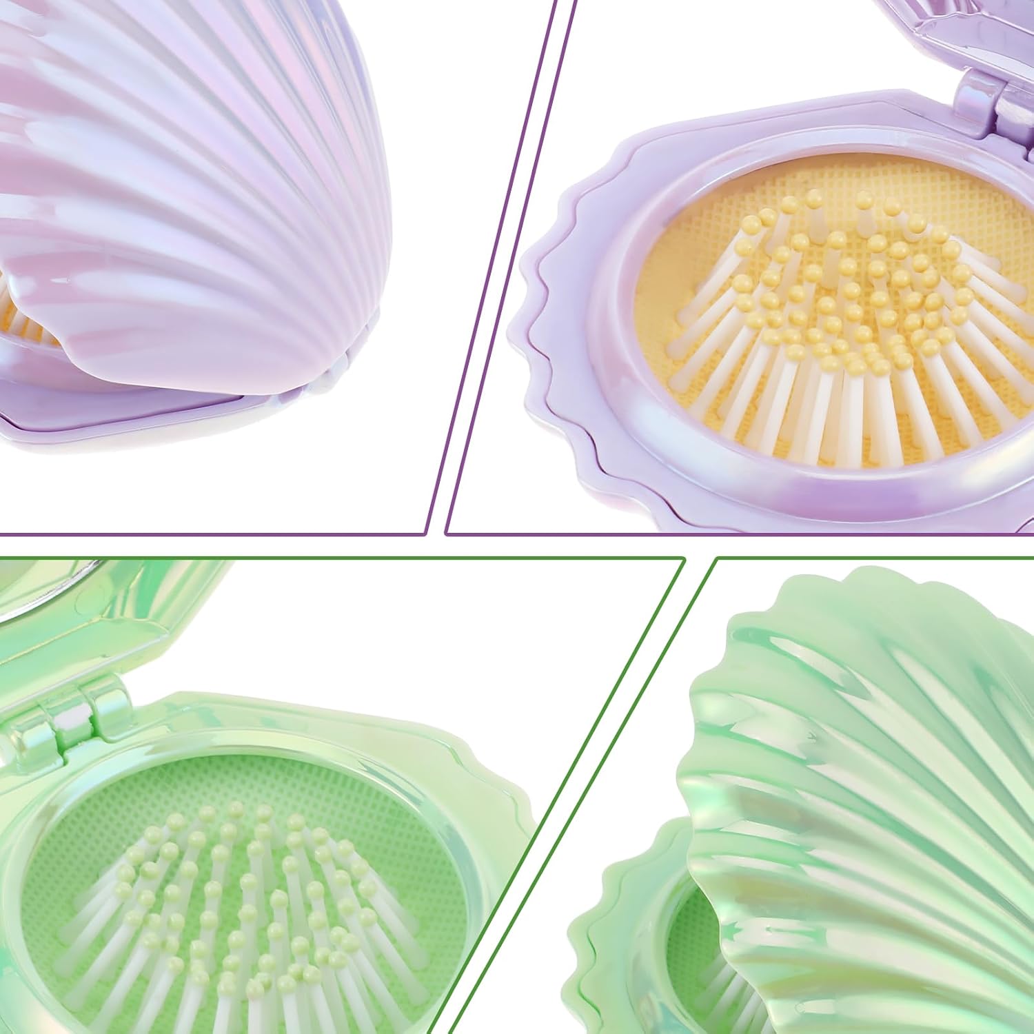 2 PCS Shell Folding Hair Brush with Mirror, Foldable Mini Hairbrush Retractable Purse Combs Cute Small Travel Brushes for Women, Portable Shell Pocket Comb for Purse (Purple, Green) - Image 3