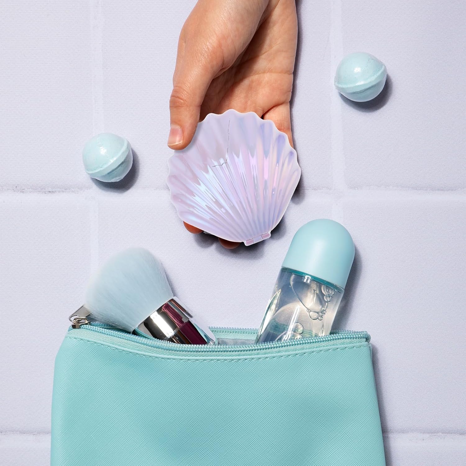 2 PCS Shell Folding Hair Brush with Mirror, Foldable Mini Hairbrush Retractable Purse Combs Cute Small Travel Brushes for Women, Portable Shell Pocket Comb for Purse (Purple, Green) - Image 6