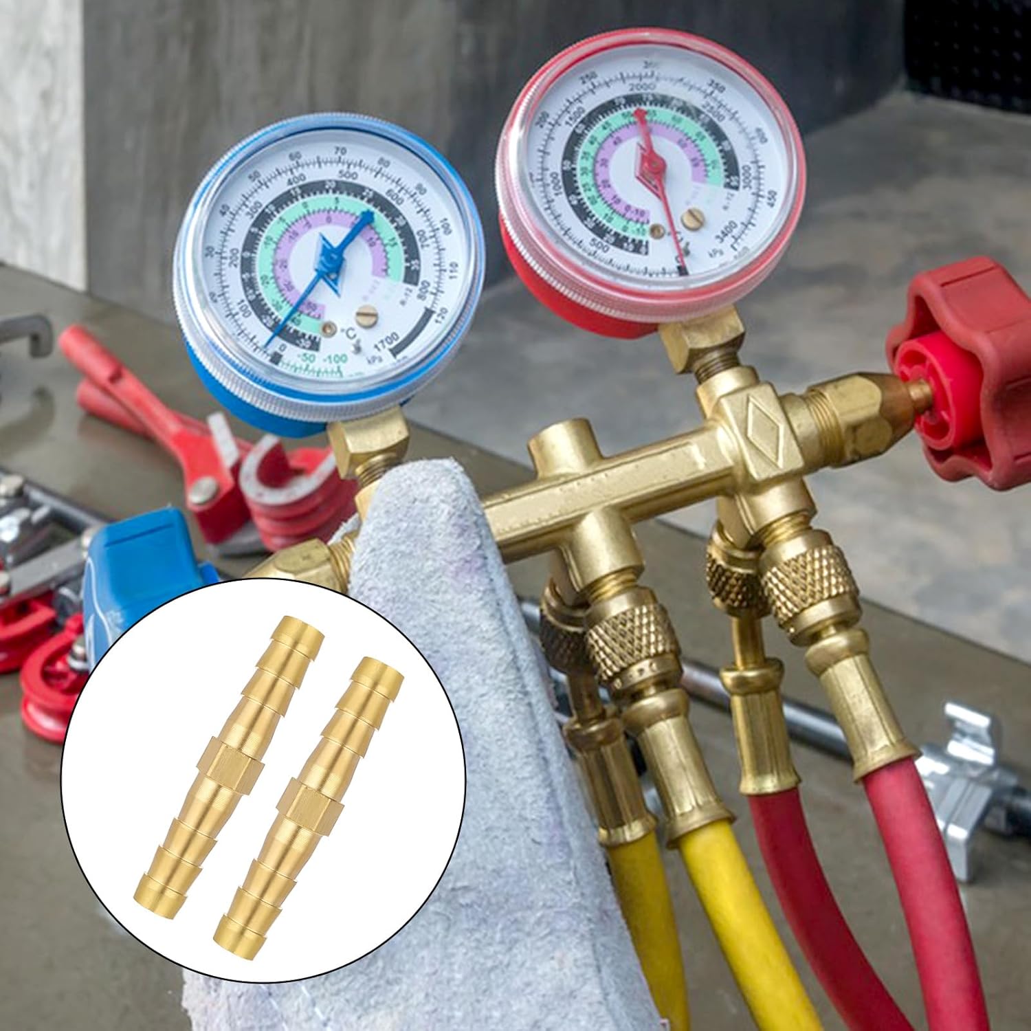 1/4 Inch Hose Barb Fitting, 12 Pcs Brass Splicer Mender Barbed Connector Air Hose Fittings Metal Air Line Repair Kit Garden Straight Watertight Hoses Connectors for Water, Fuel, Oil - Image 6
