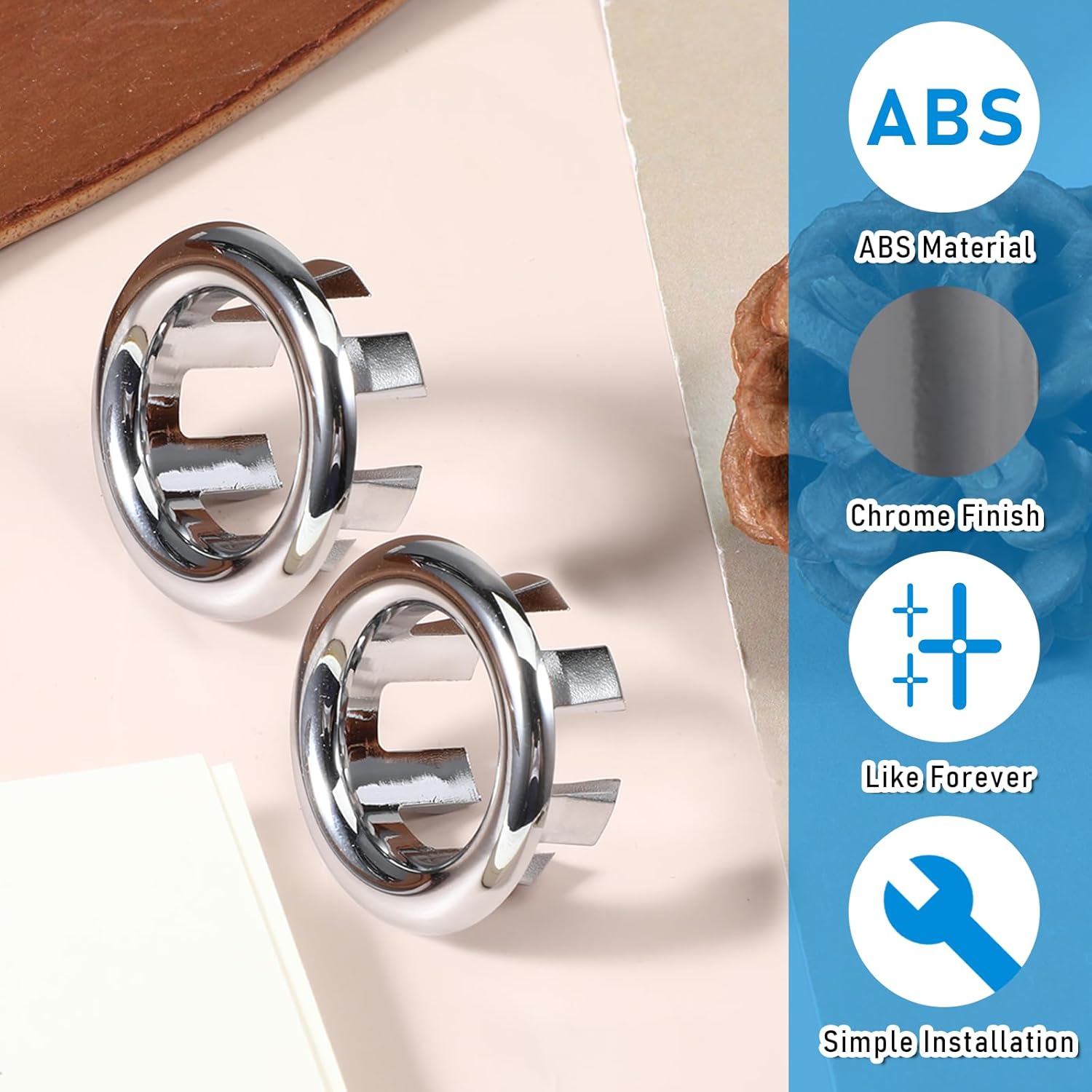 Sink Overflow Ring, 2 Pack Universal Bathroom Kitchen Sink Hole Trim Chrome Drain Cover, Overflow Trim Ring Insert Cap Fits Round Hole Diameter Replacement for Basin Vanity, Ceramic Sinks - Image 2