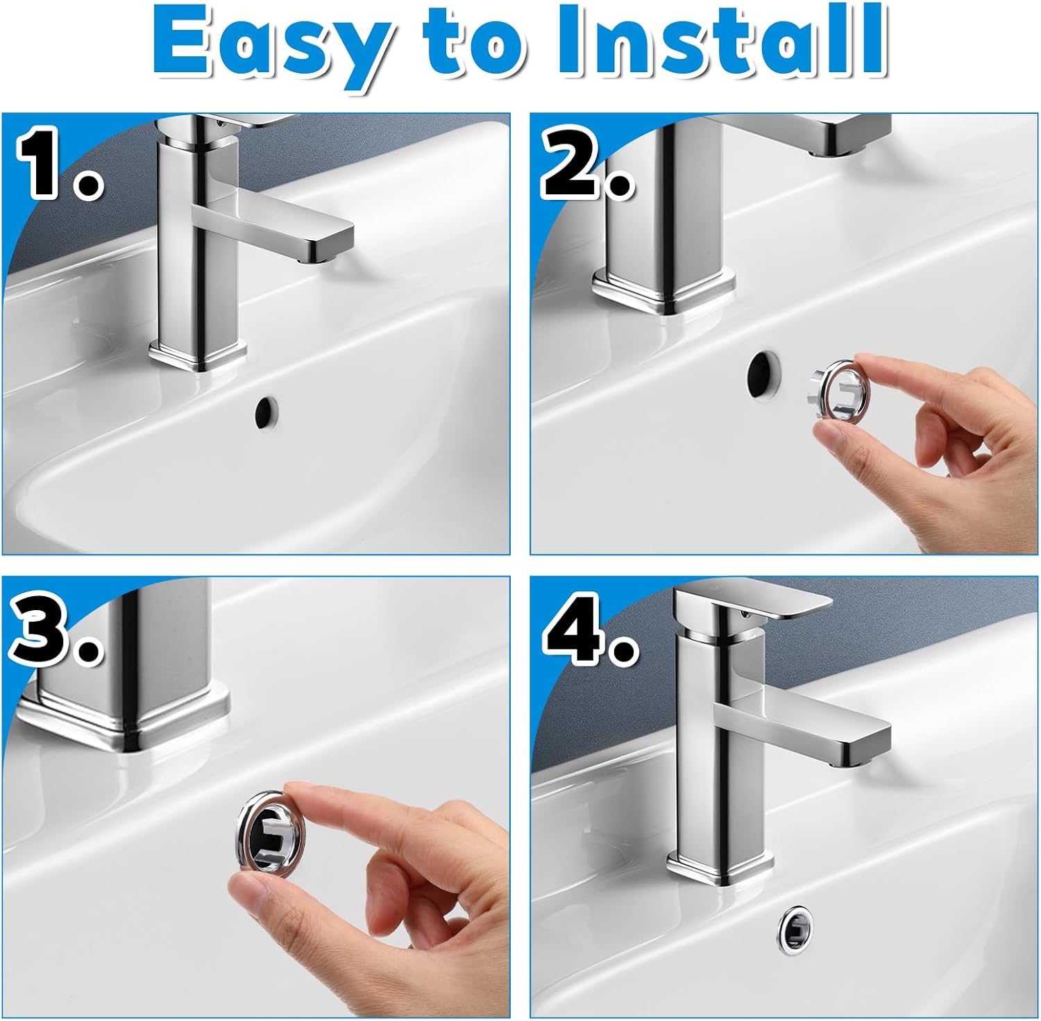 Sink Overflow Ring, 2 Pack Universal Bathroom Kitchen Sink Hole Trim Chrome Drain Cover, Overflow Trim Ring Insert Cap Fits Round Hole Diameter Replacement for Basin Vanity, Ceramic Sinks - Image 4