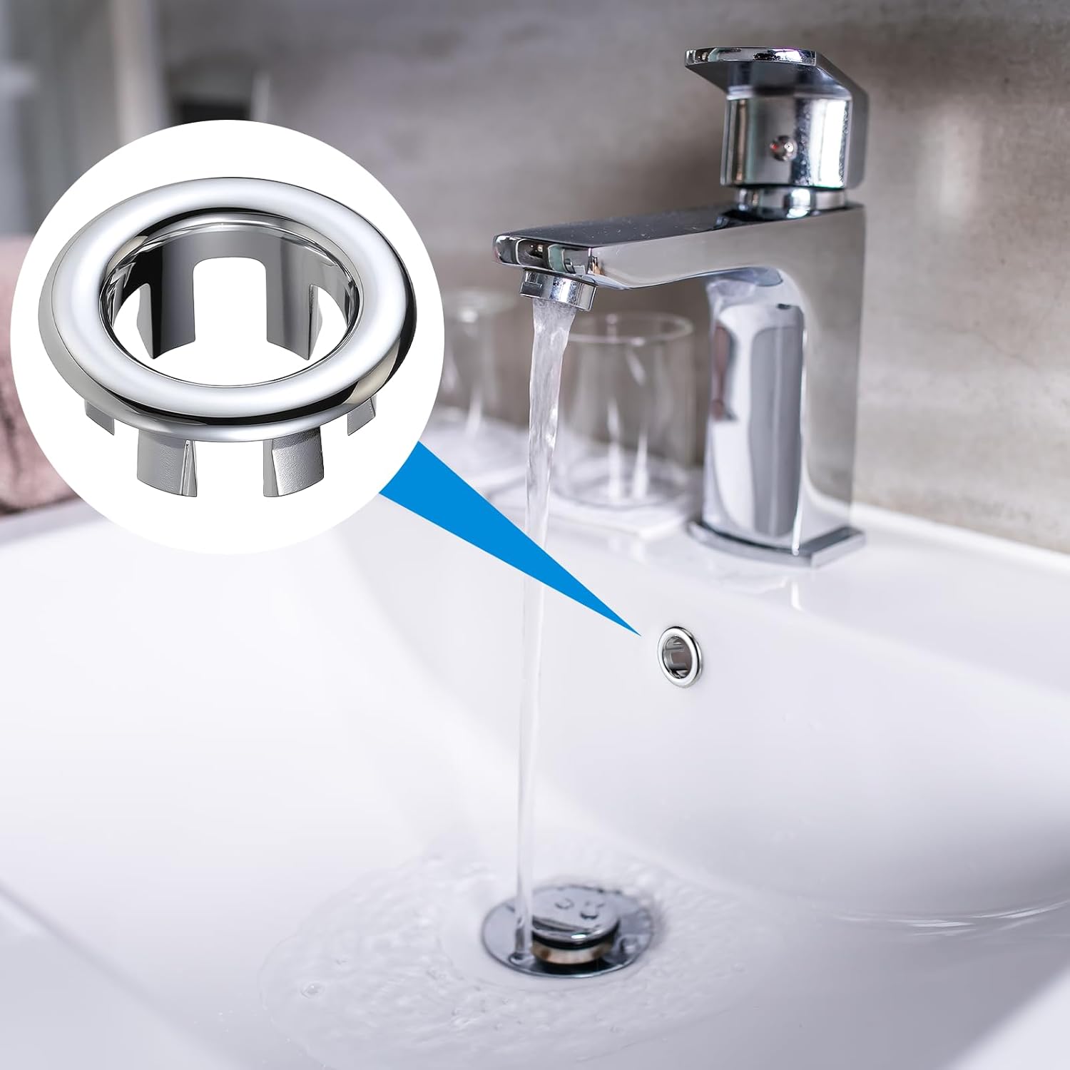 Sink Overflow Ring, 2 Pack Universal Bathroom Kitchen Sink Hole Trim Chrome Drain Cover, Overflow Trim Ring Insert Cap Fits Round Hole Diameter Replacement for Basin Vanity, Ceramic Sinks - Image 5