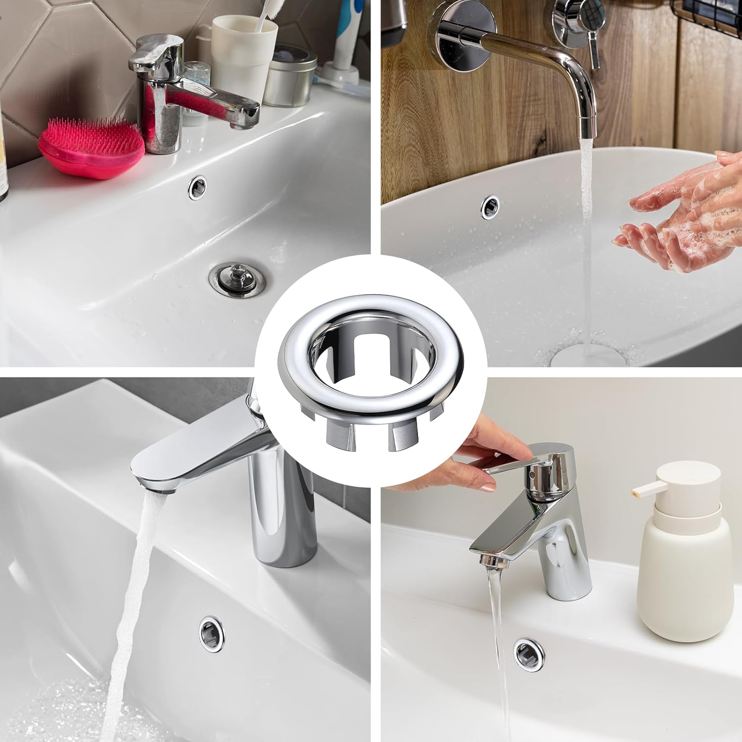 Sink Overflow Ring, 2 Pack Universal Bathroom Kitchen Sink Hole Trim Chrome Drain Cover, Overflow Trim Ring Insert Cap Fits Round Hole Diameter Replacement for Basin Vanity, Ceramic Sinks - Image 6