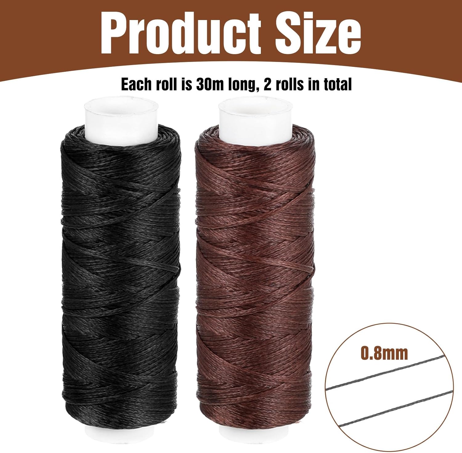 32.8 Yards Waxed Thread, 0.8 mm Leather Thread for Hand Sewing, 2 Colors Heavy Duty Upholstery Threads Thick Sewing Threads Waxed String for Bookbinding, DIY Crafts, Shoes Repair - Image 2