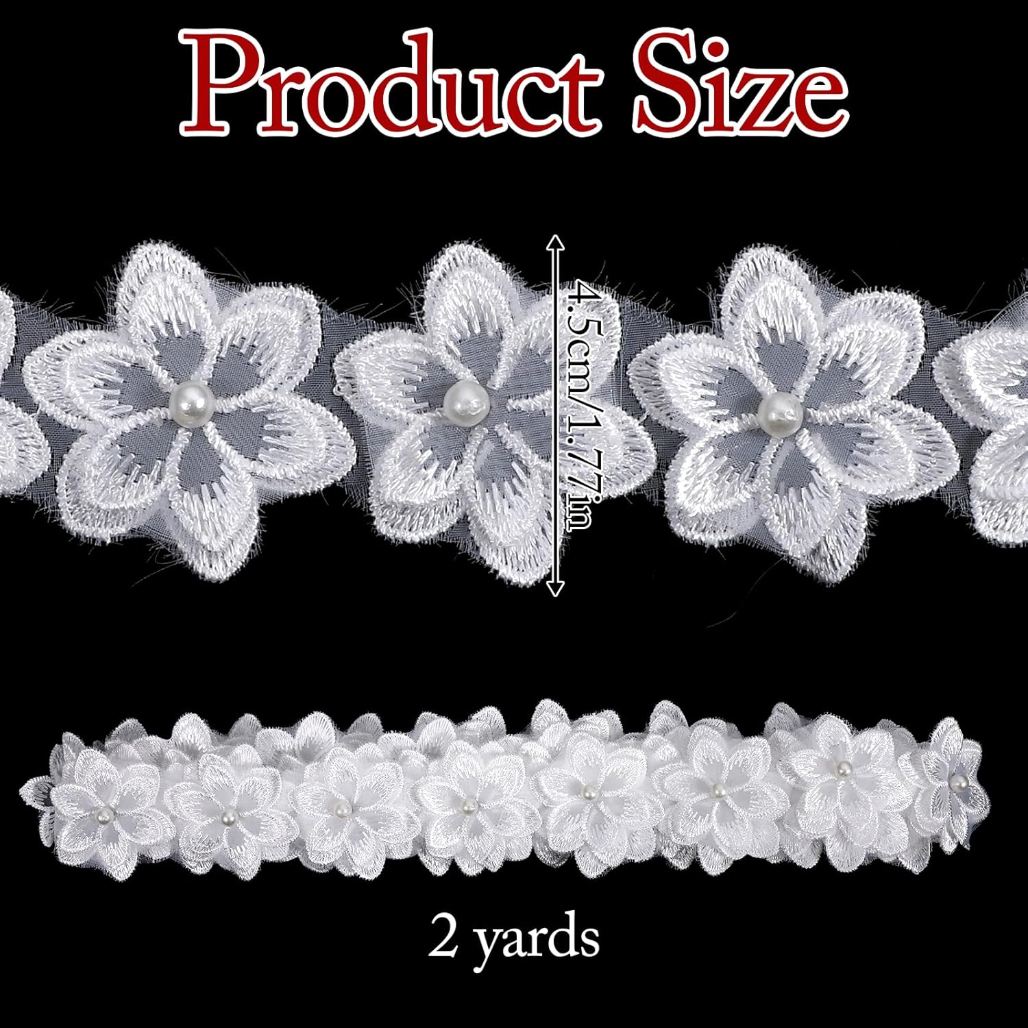 2 Yards White Flower Lace Pearl Trim, Flower Trim Ribbon 3D Pearl Beads Embroidered Floral Applique Fabric Clothes Decoration for DIY Handmade Sewing, Wedding Bridal Dresses, Crafts, Home Decor - Image 3