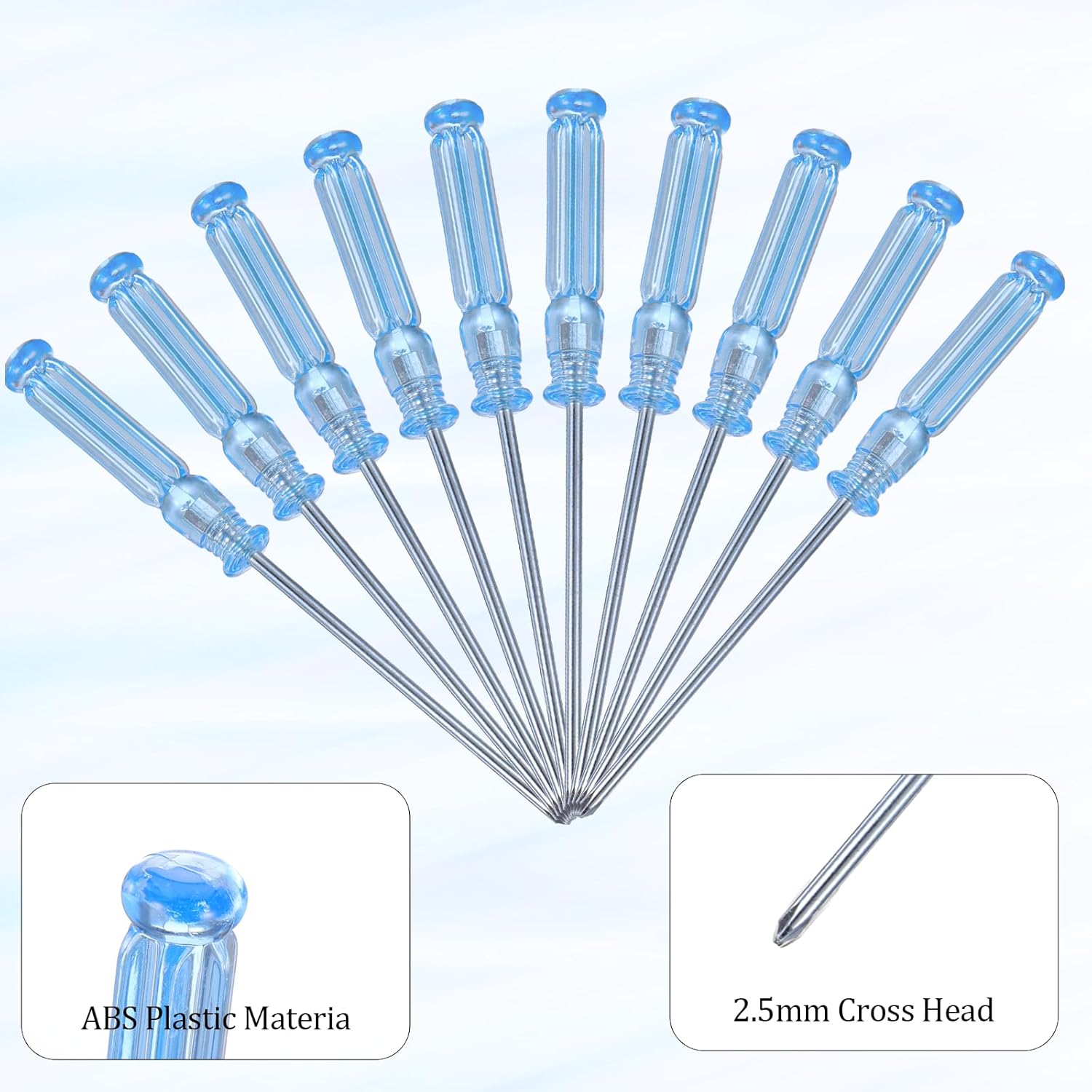 10 Pcs Mini Phillips Screwdriver, 2.5 mm Cross Head Precision Screwdriver Set with Non-Slip Blue Clear Handle 4.9