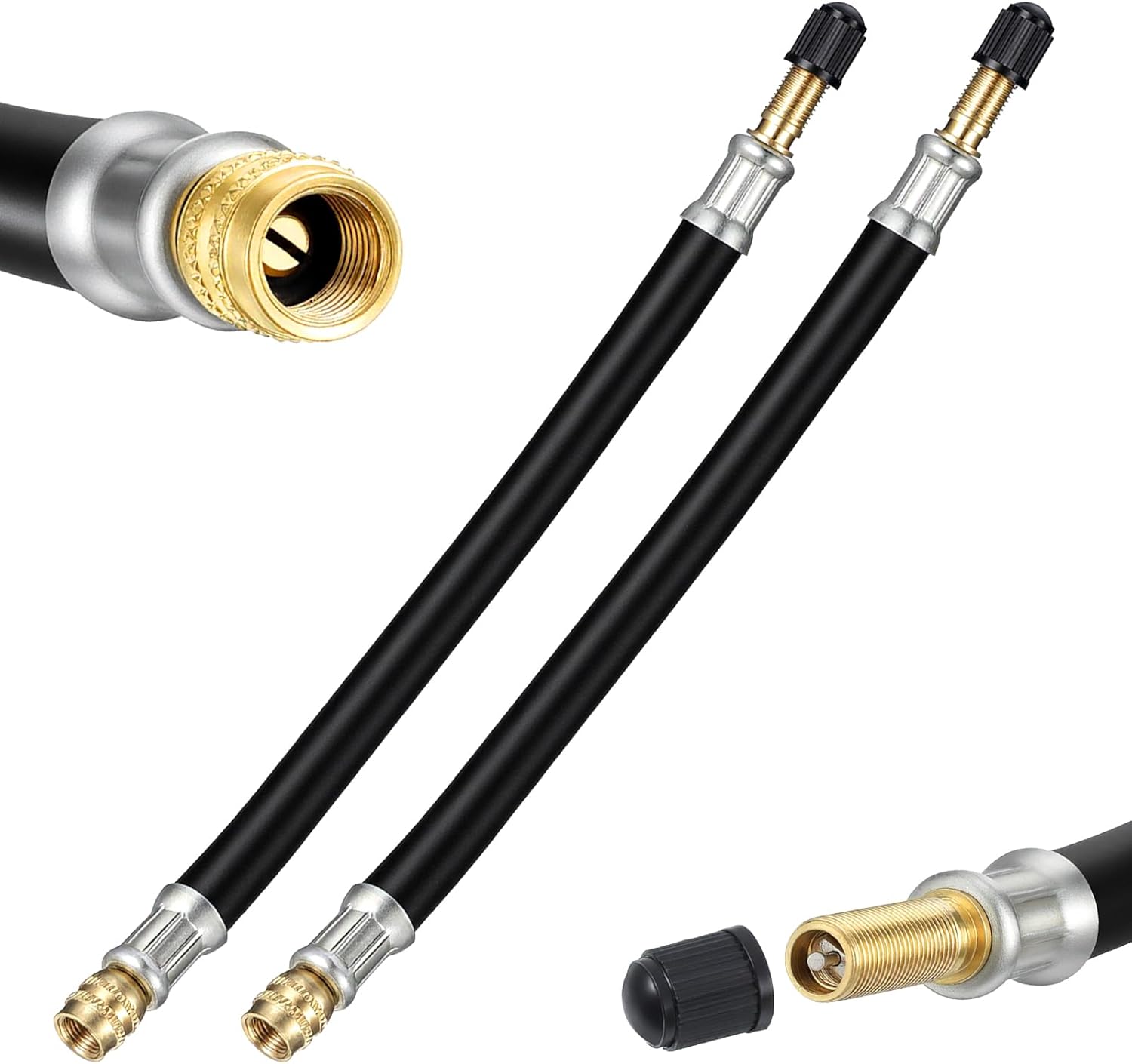 2 Pcs Valve Stem Extension, 8.25 Inch Tire Rubber Valve Extension Tube Extender Flexible Portable Universal Brass Air Inflation Hose Extensions Adapter for Car, Truck, Motorcycle, Bike, Scooter - Image 1