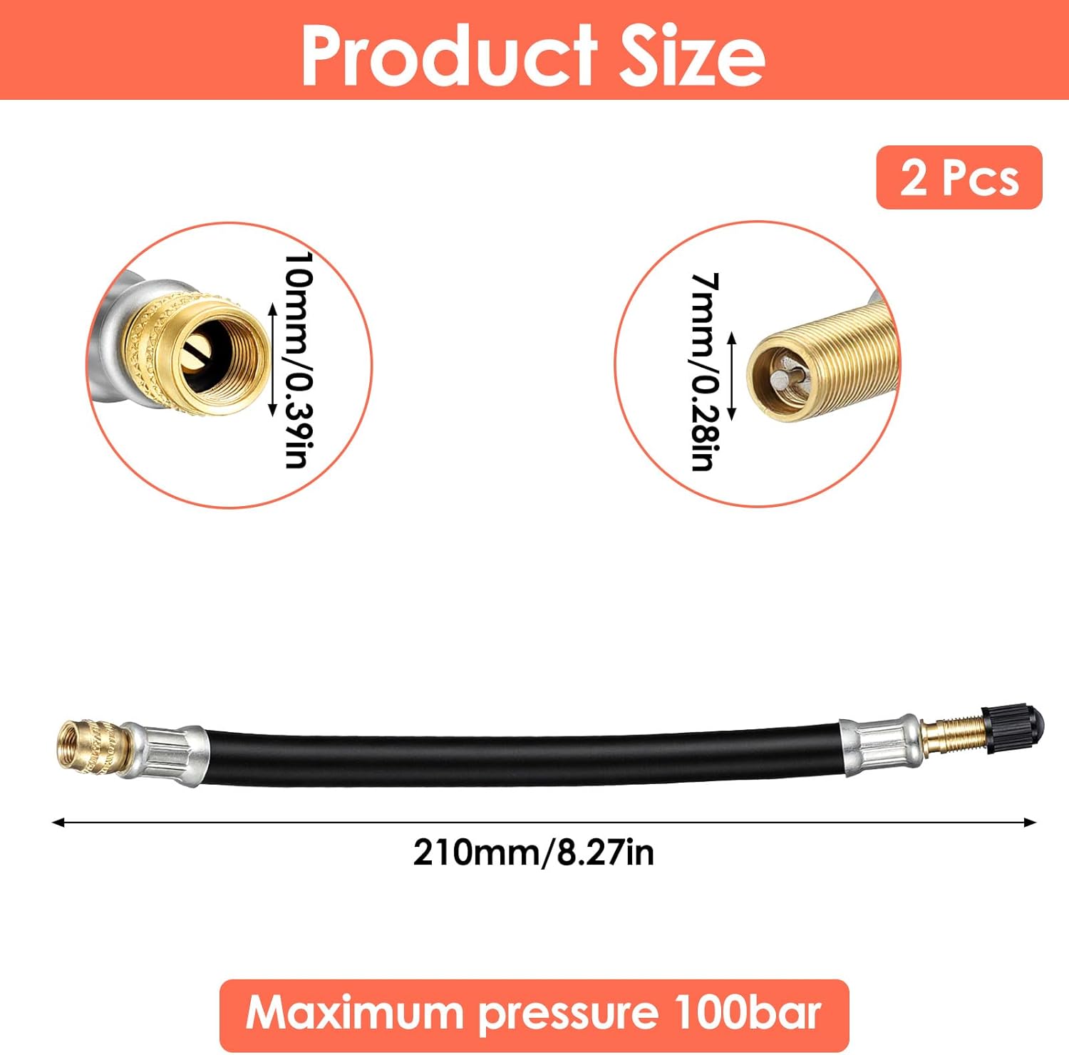 2 Pcs Valve Stem Extension, 8.25 Inch Tire Rubber Valve Extension Tube Extender Flexible Portable Universal Brass Air Inflation Hose Extensions Adapter for Car, Truck, Motorcycle, Bike, Scooter - Image 2