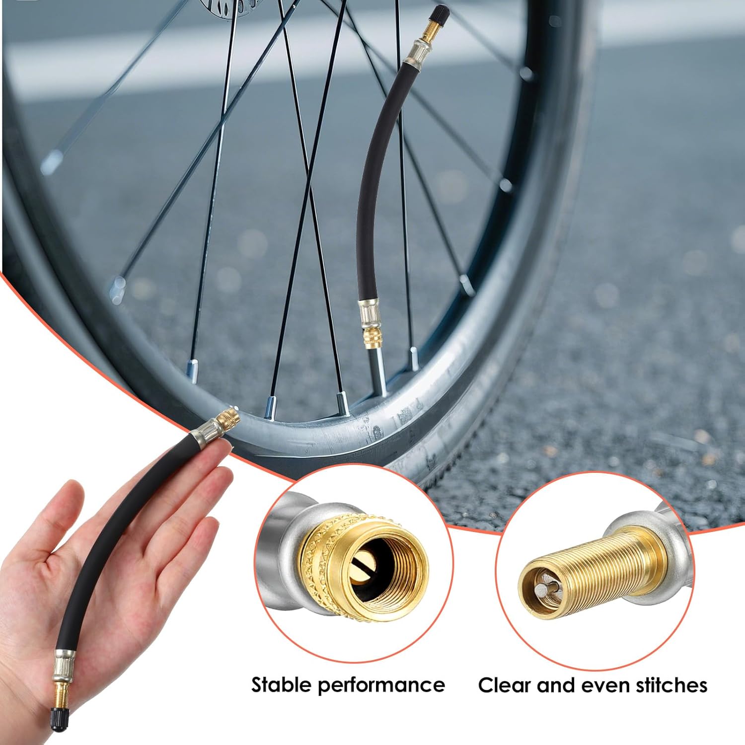 2 Pcs Valve Stem Extension, 8.25 Inch Tire Rubber Valve Extension Tube Extender Flexible Portable Universal Brass Air Inflation Hose Extensions Adapter for Car, Truck, Motorcycle, Bike, Scooter - Image 3