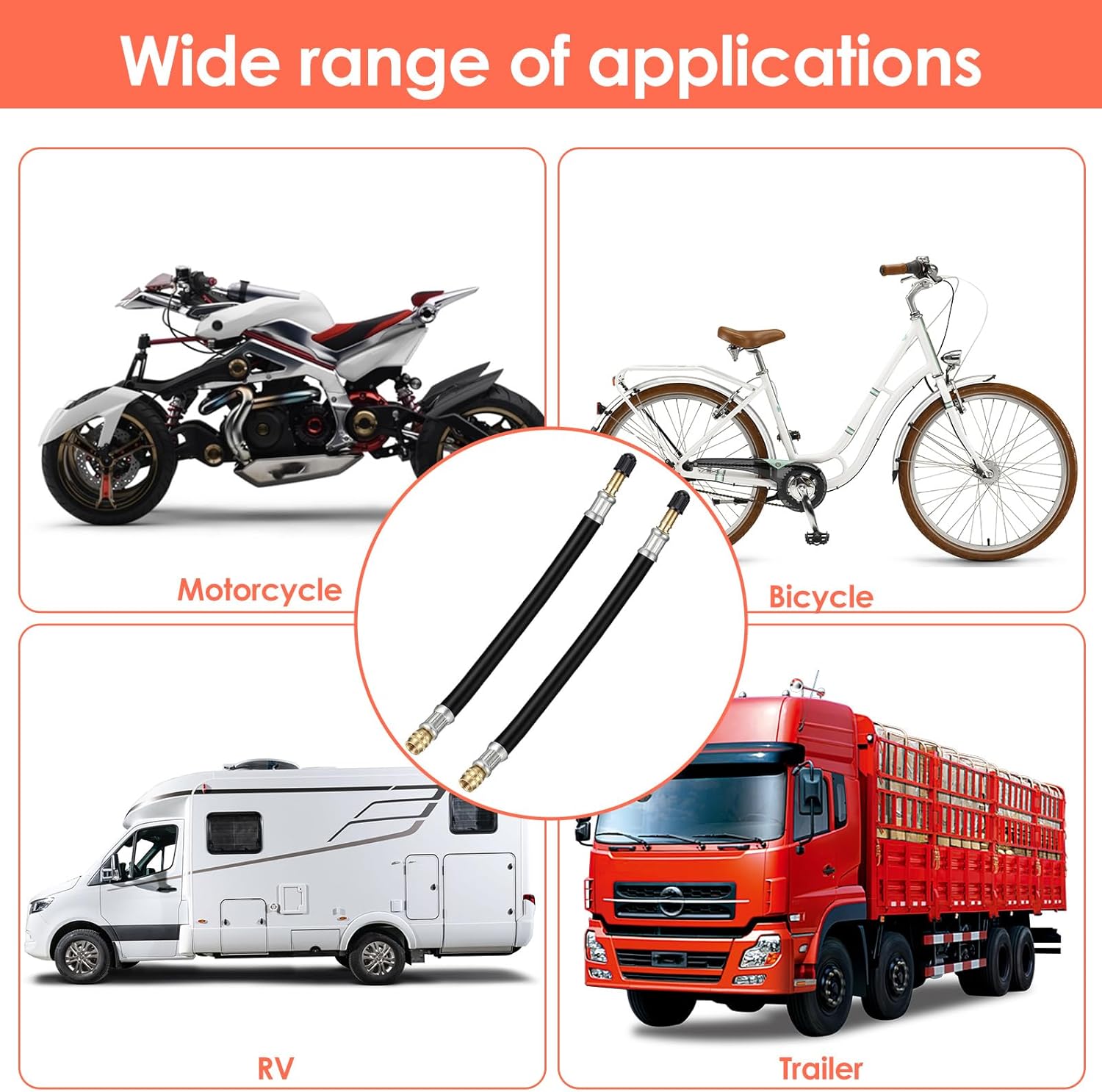 2 Pcs Valve Stem Extension, 8.25 Inch Tire Rubber Valve Extension Tube Extender Flexible Portable Universal Brass Air Inflation Hose Extensions Adapter for Car, Truck, Motorcycle, Bike, Scooter - Image 6
