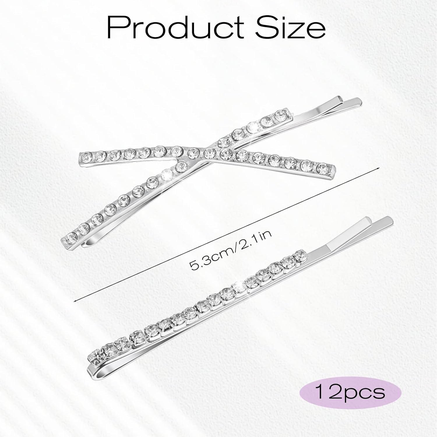 12 Pieces Rhinestone Bobby Pins for Women, Decorative Silver Hair Clips Crystal Shiny X Shaped Barrettes Metal Diamond Bling Hair Accessories for Women Girls Wedding Prom Party - Image 2