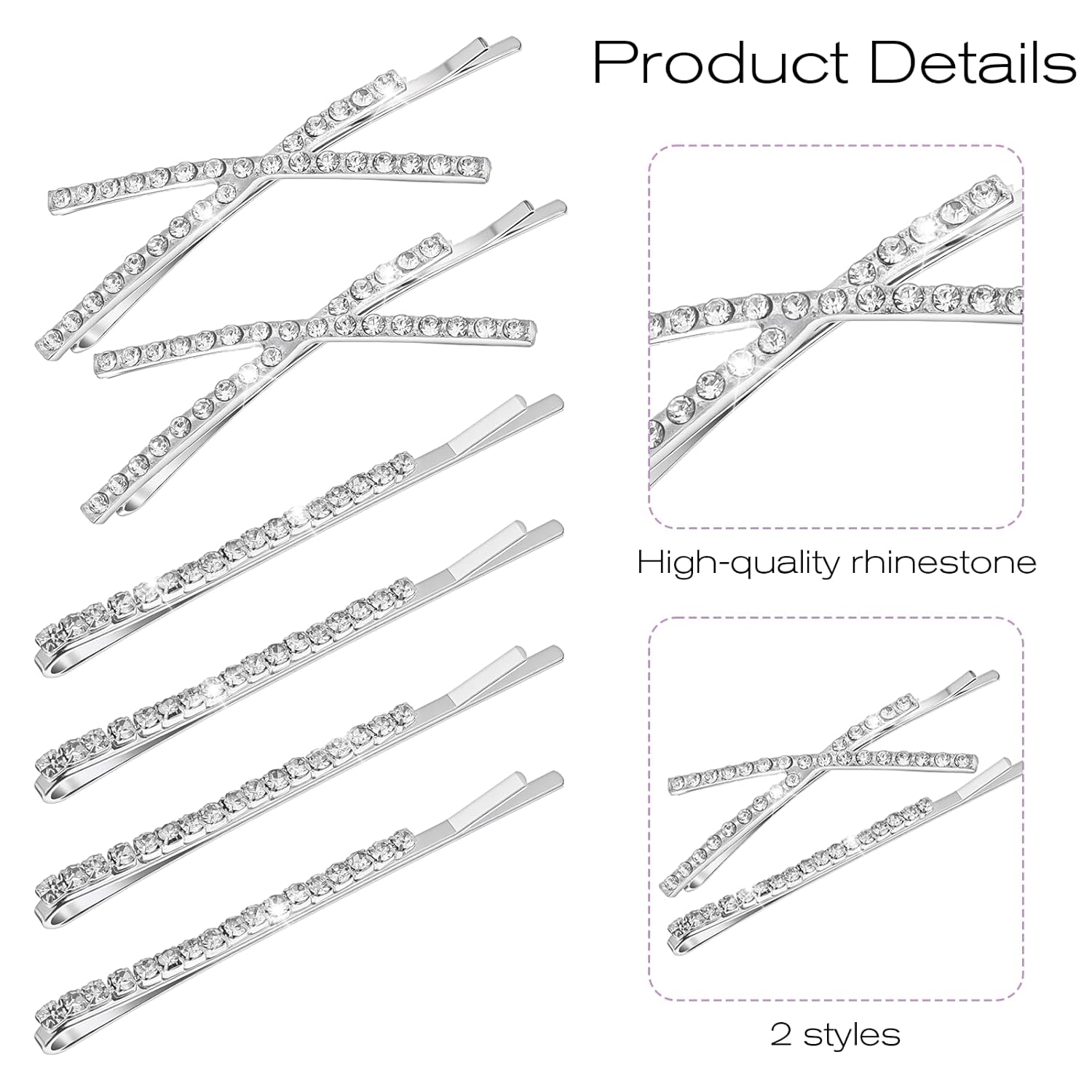 12 Pieces Rhinestone Bobby Pins for Women, Decorative Silver Hair Clips Crystal Shiny X Shaped Barrettes Metal Diamond Bling Hair Accessories for Women Girls Wedding Prom Party - Image 3