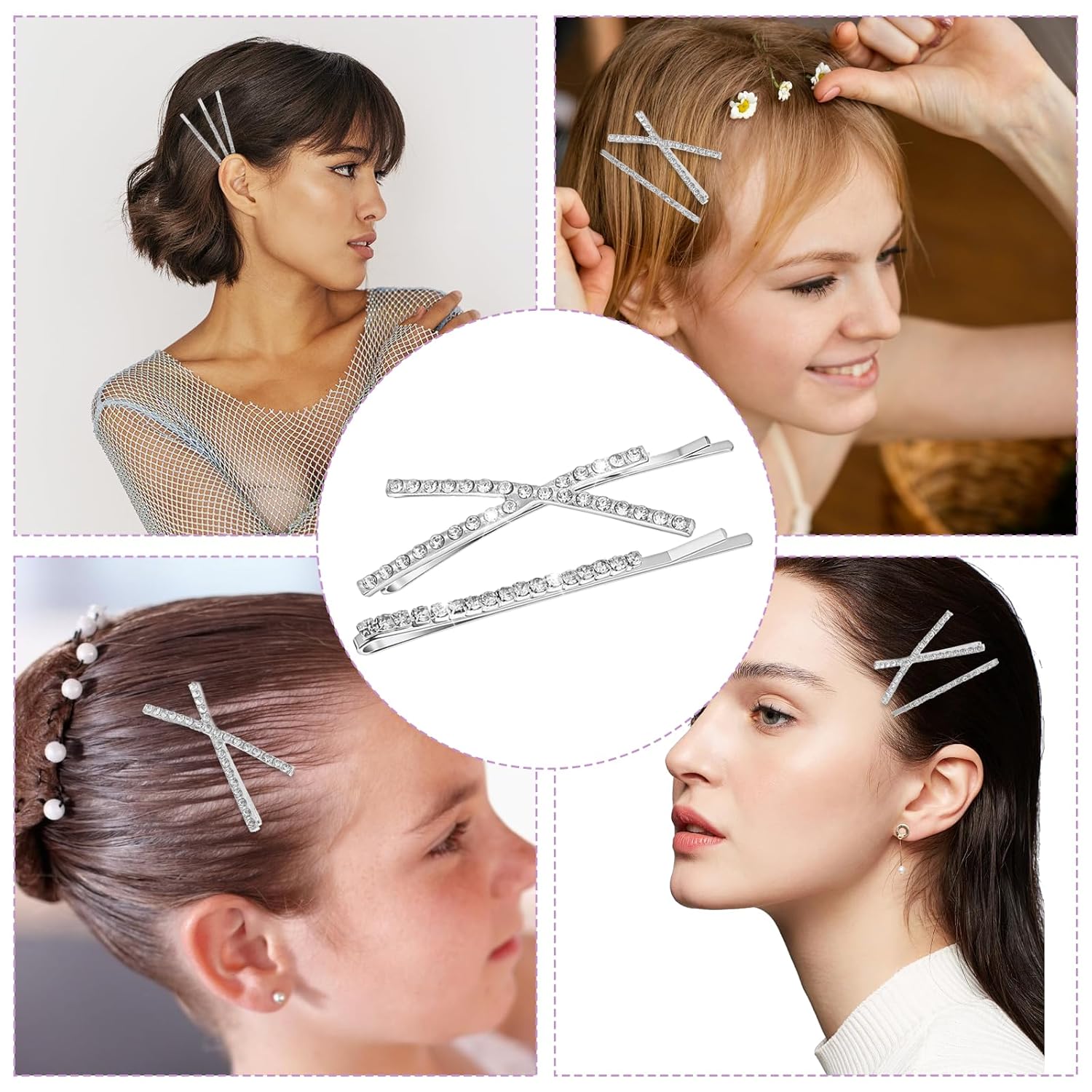 12 Pieces Rhinestone Bobby Pins for Women, Decorative Silver Hair Clips Crystal Shiny X Shaped Barrettes Metal Diamond Bling Hair Accessories for Women Girls Wedding Prom Party - Image 5