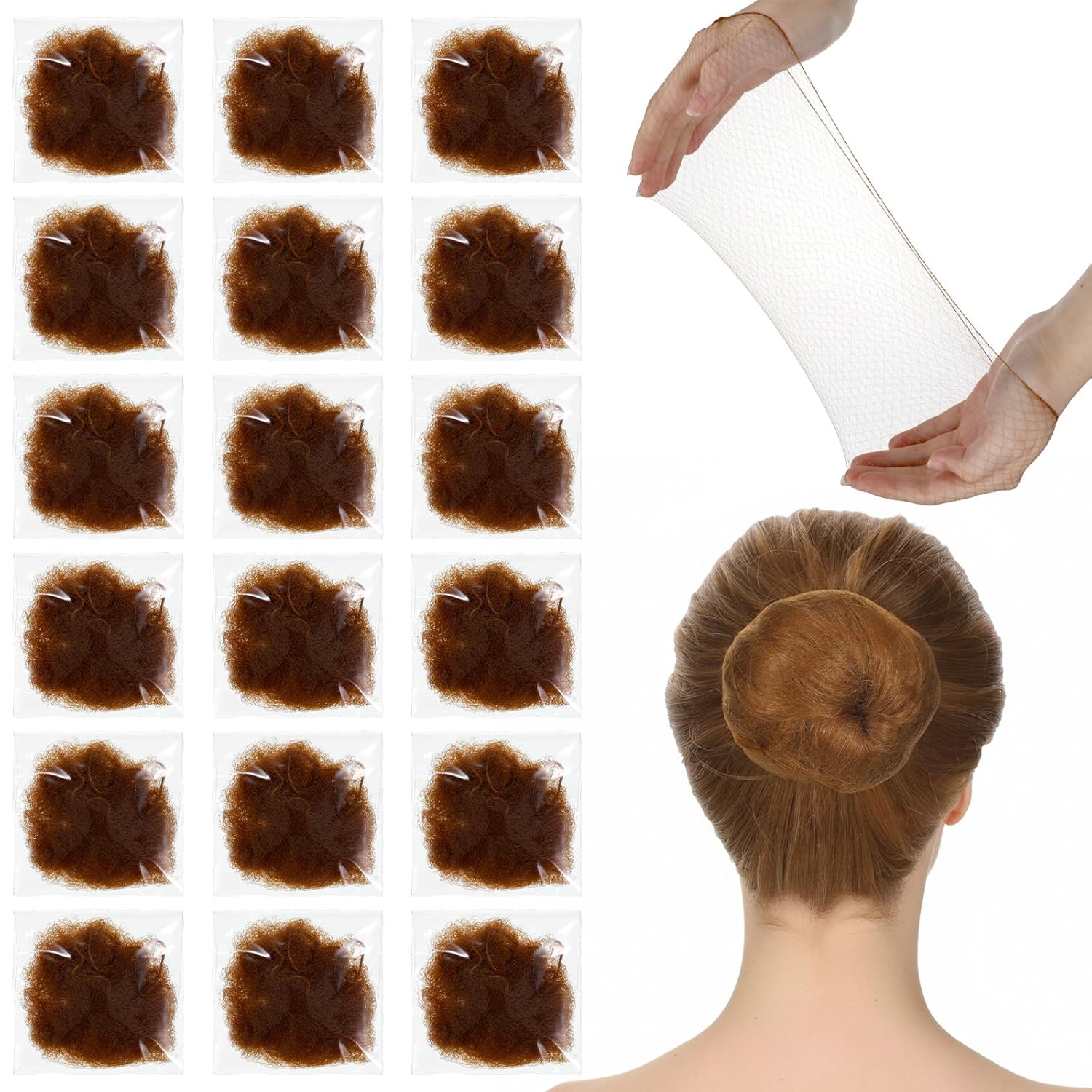 Hair Nets, 35 Pcs Invisible Hair Net for Buns, 20 Inch Strong Nylon Elastic Mesh Wig Nets Hairnet Hairs Accessories for Women Men Ballet, Food Service Workers, Kitchen Daily Styling (Brown) - Image 1