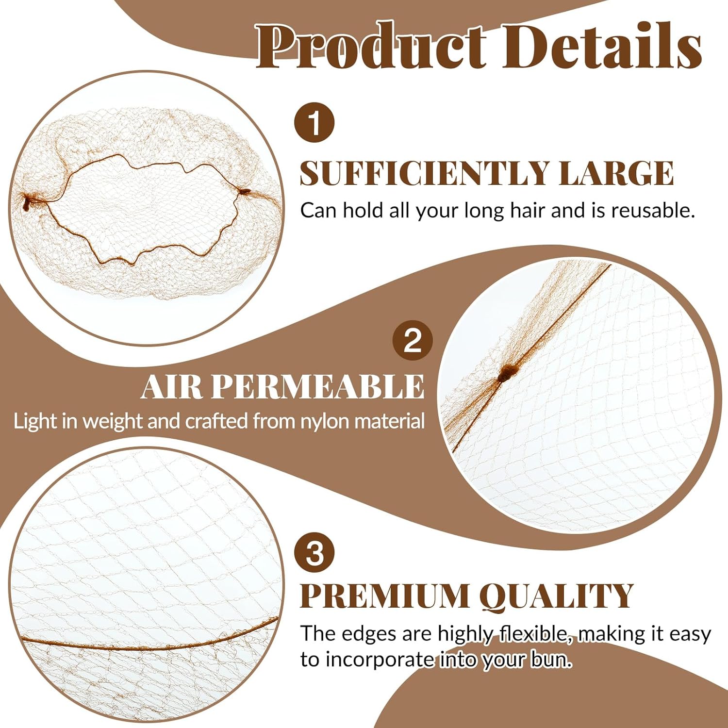 Hair Nets, 35 Pcs Invisible Hair Net for Buns, 20 Inch Strong Nylon Elastic Mesh Wig Nets Hairnet Hairs Accessories for Women Men Ballet, Food Service Workers, Kitchen Daily Styling (Brown) - Image 2