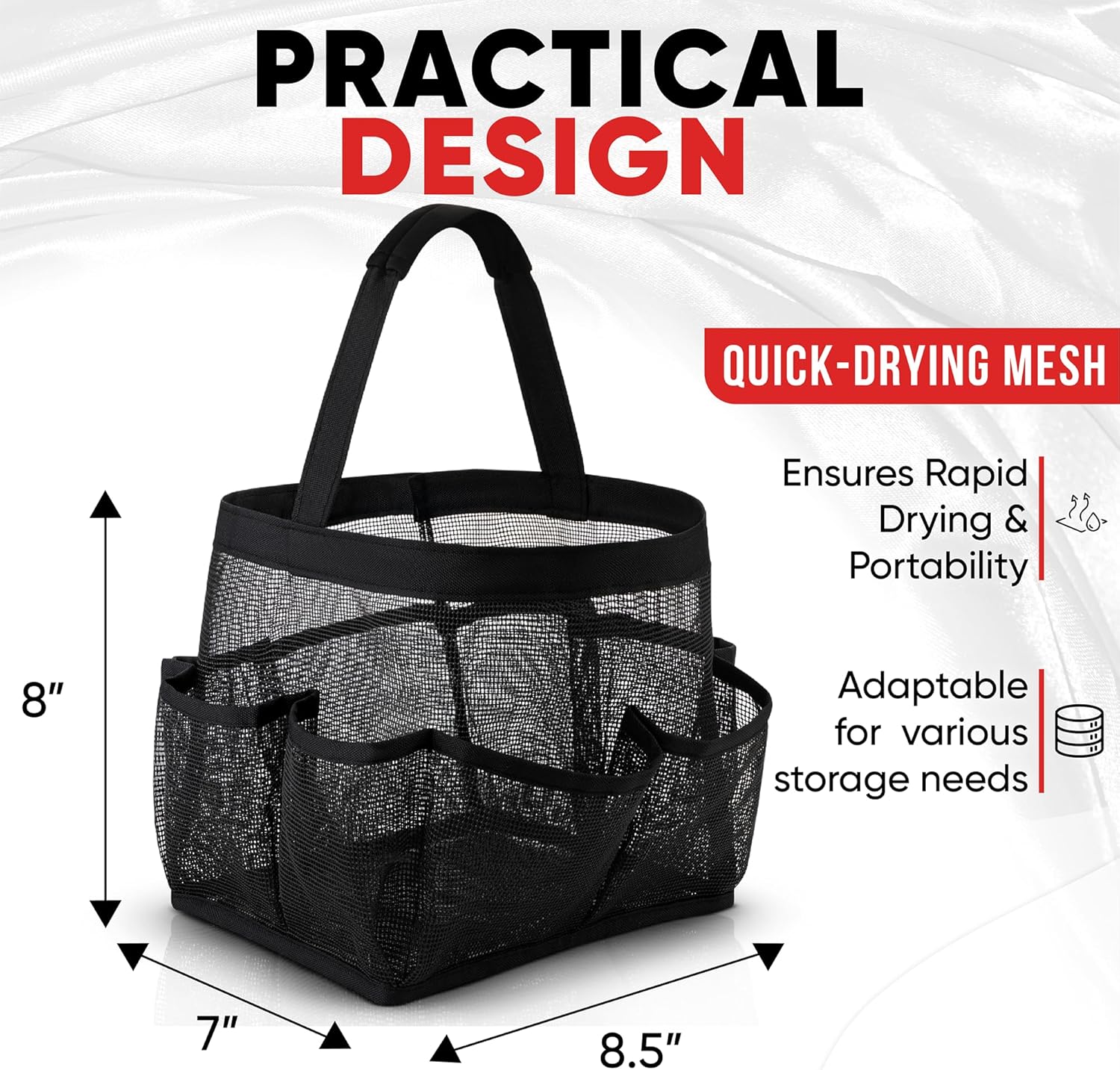 Shower Caddy Mesh - 9 Pocket Portable Bathroom Organizer Tote for Travel, Gym & Dorm - Collapsible Small Shower Caddy Bag to Hold Toiletries & Essentials (Black) - Image 3