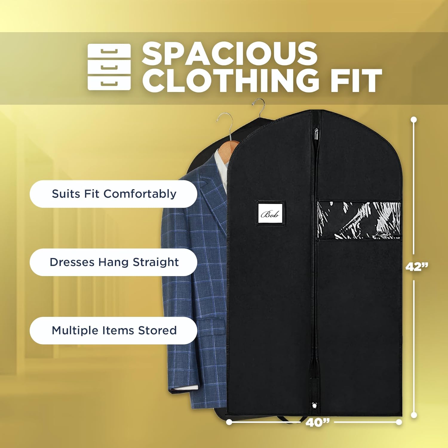 Garment Bag for Hanging Clothes - Travel Suit Bag Closet Covers for Men and Women - Long Dress, Mens Jackets, Coats, Shirts, Dance Clothing Protector, Zipper Hanger Wardrobe Dust Cover (42 Inch) - Image 3