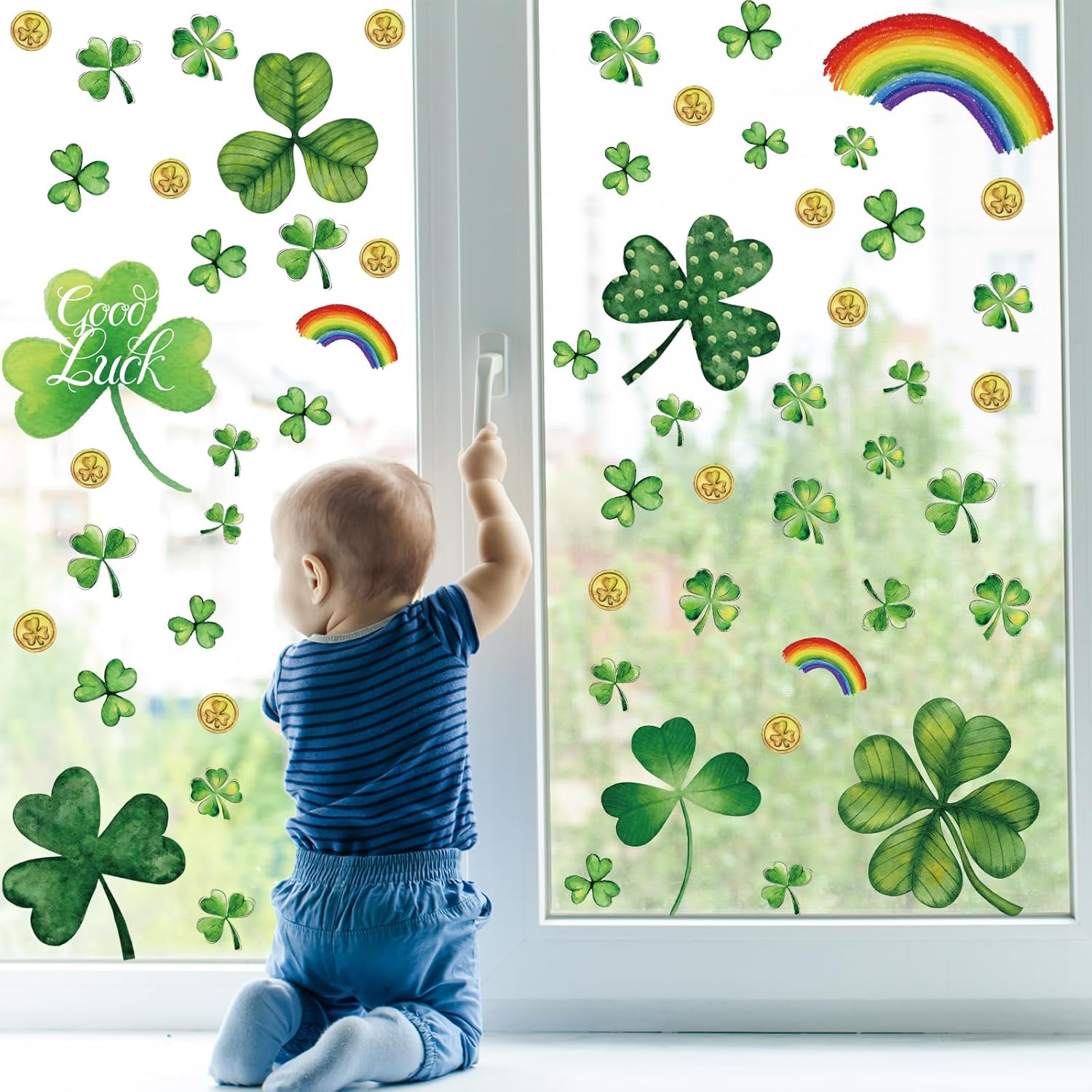 St Patricks Day Decorations,St Patricks Day Window Clings 122 PCS Reusable Spring Window Clings for St Patrick's Day Decor Shamrock Stickers Party Supplies for Kids School Home Office. - Image 1
