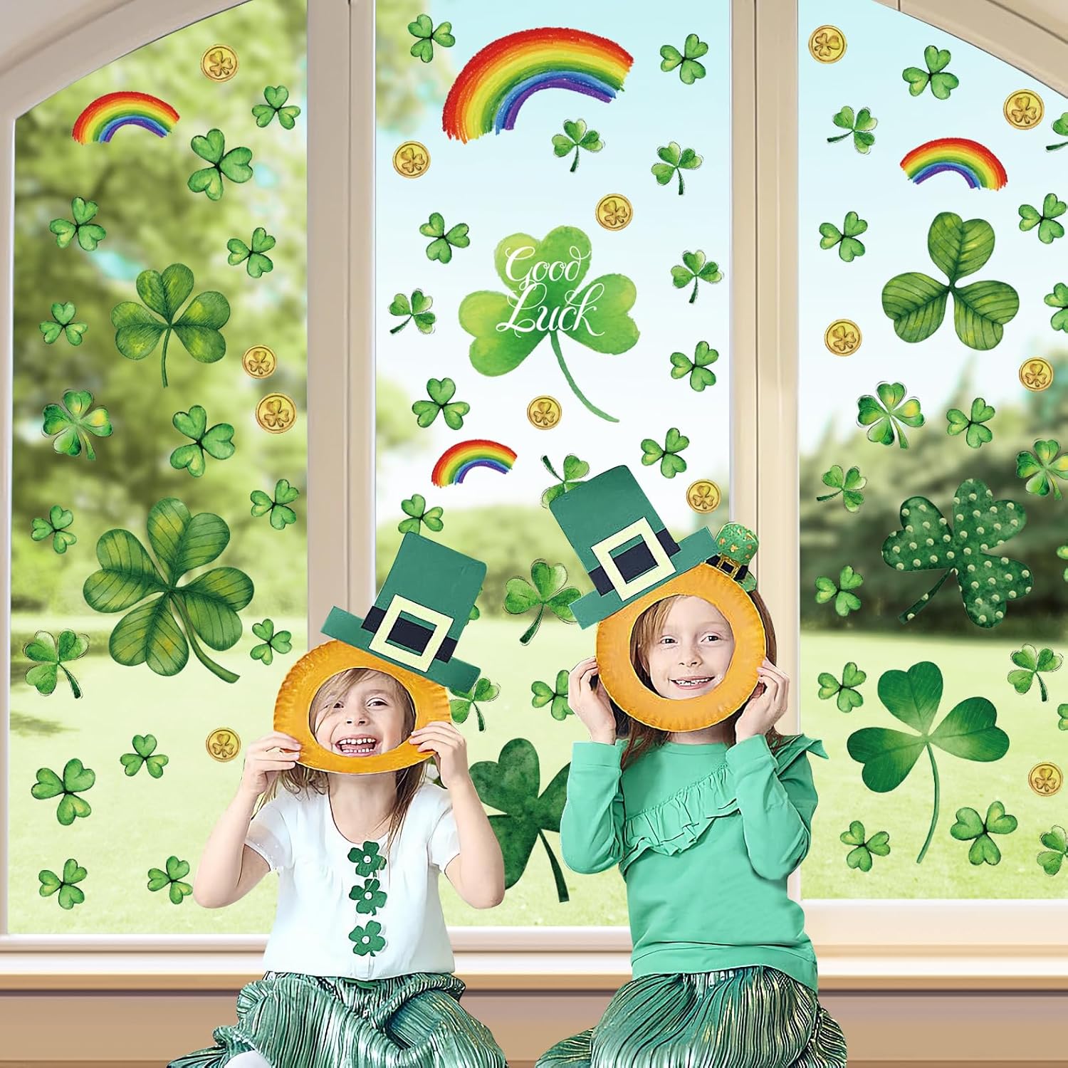 St Patricks Day Decorations,St Patricks Day Window Clings 122 PCS Reusable Spring Window Clings for St Patrick's Day Decor Shamrock Stickers Party Supplies for Kids School Home Office. - Image 3