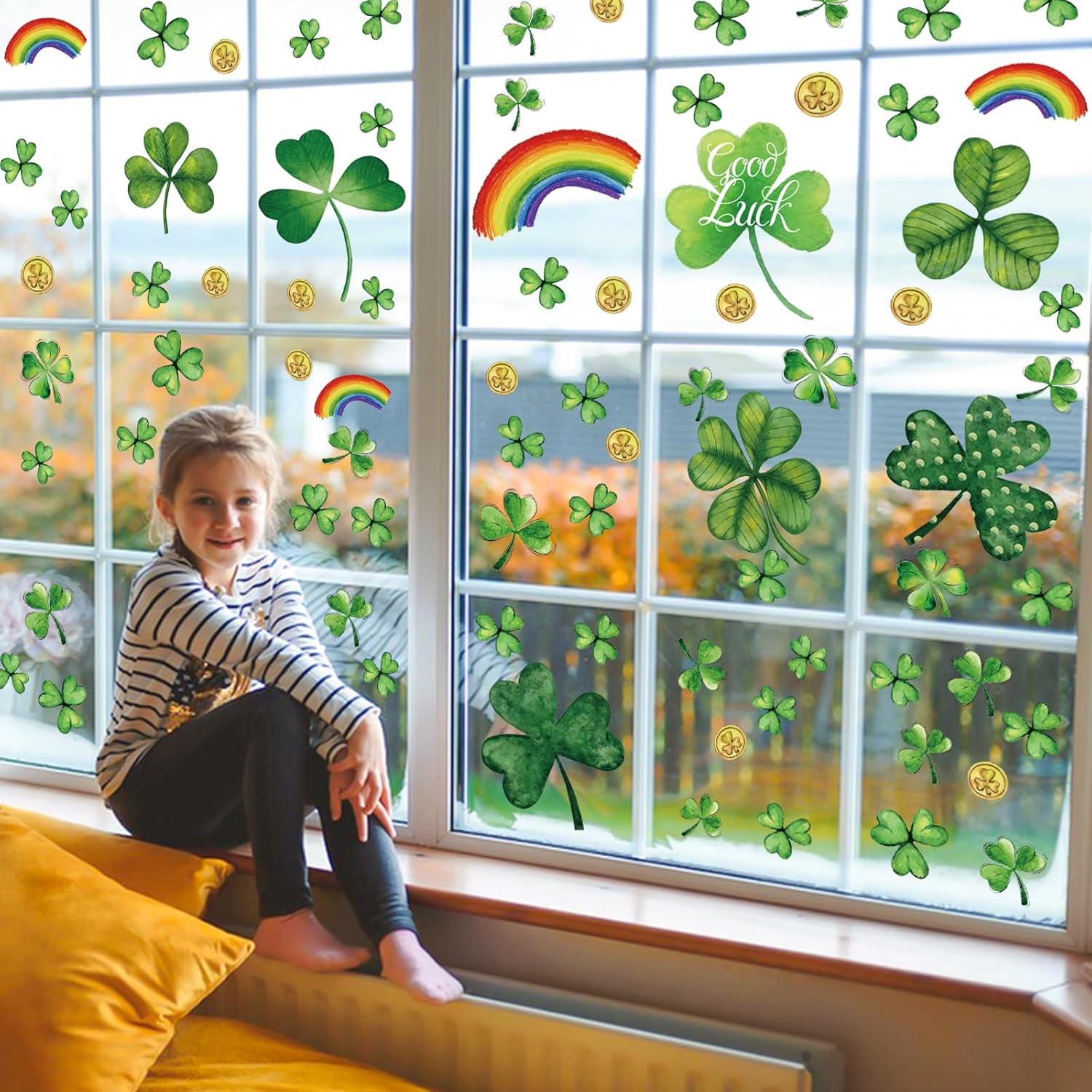 St Patricks Day Decorations,St Patricks Day Window Clings 122 PCS Reusable Spring Window Clings for St Patrick's Day Decor Shamrock Stickers Party Supplies for Kids School Home Office. - Image 7