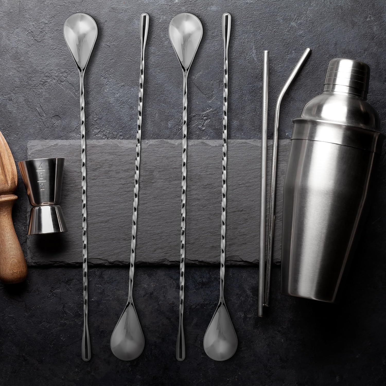 Zulay Premium 12 Inch Stainless Steel Cocktail Spoon - Long Attractive Spiral Design for Layering Drinks - Bar Spoon & Cocktail Mixing Spoon for Cocktail Shakers, Tall Cups & Pitchers (Silver) - Image 3
