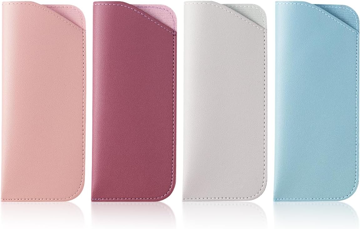 4 Pack Soft Leather Glasses Case 7x3 Inch Eyeglasses Pouch Portable PU Leather Glasses Pouch - Image 1