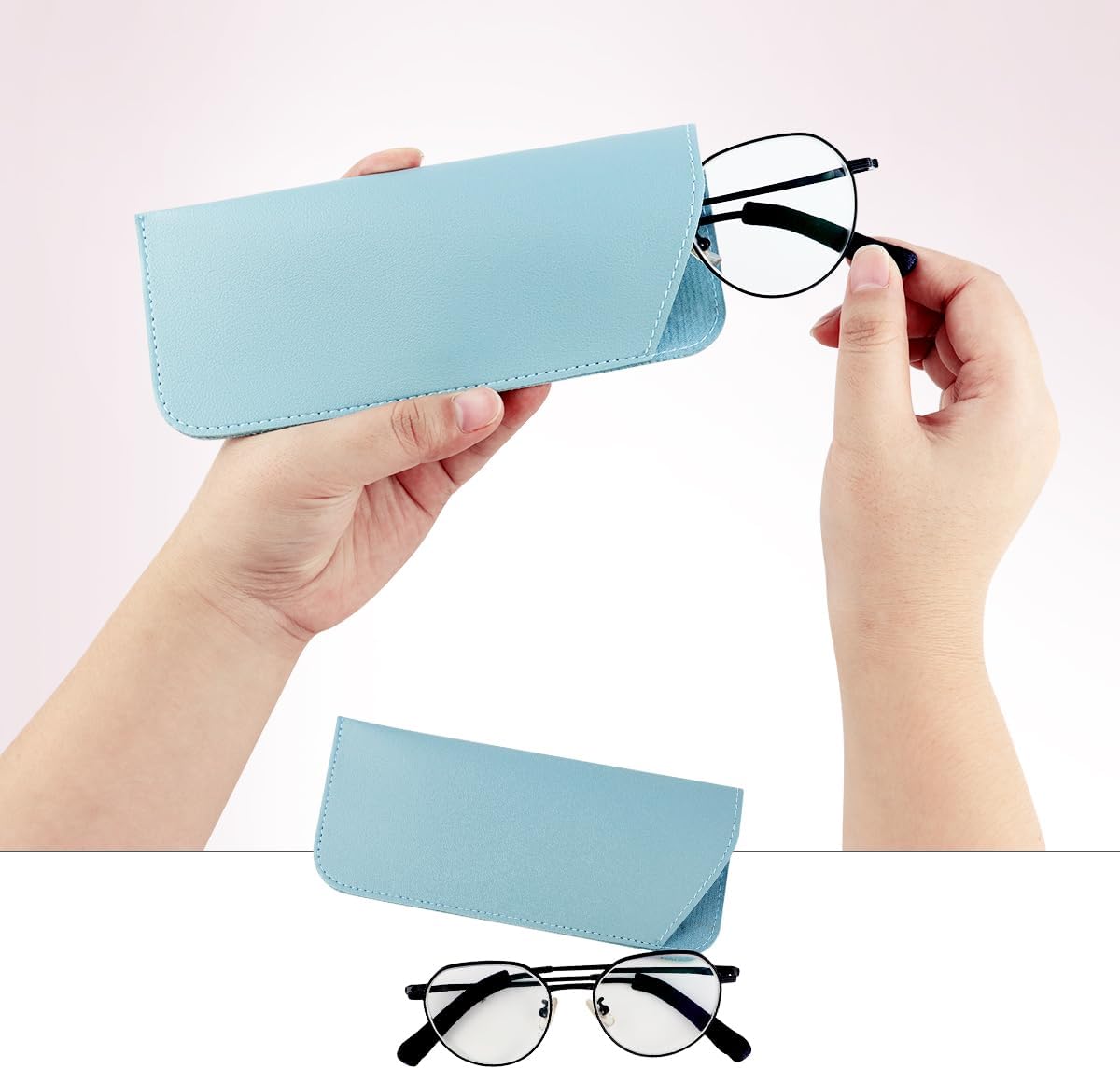 4 Pack Soft Leather Glasses Case 7x3 Inch Eyeglasses Pouch Portable PU Leather Glasses Pouch - Image 3