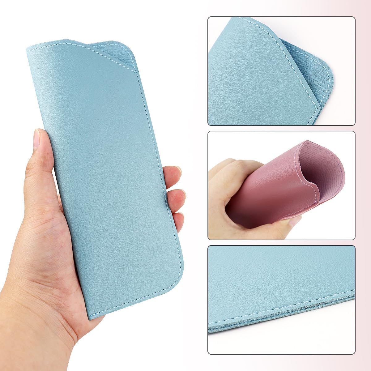 4 Pack Soft Leather Glasses Case 7x3 Inch Eyeglasses Pouch Portable PU Leather Glasses Pouch - Image 4