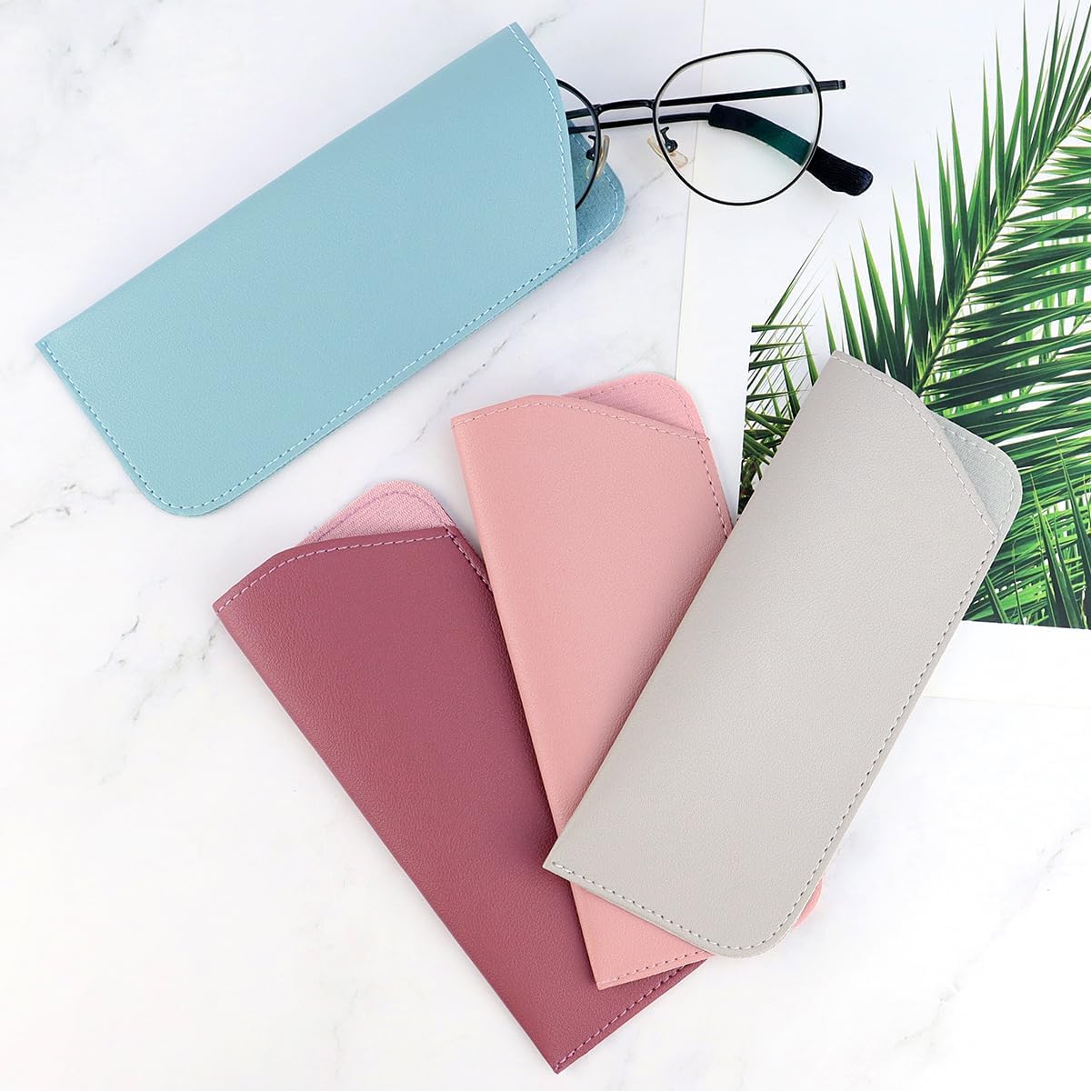 4 Pack Soft Leather Glasses Case 7x3 Inch Eyeglasses Pouch Portable PU Leather Glasses Pouch - Image 6