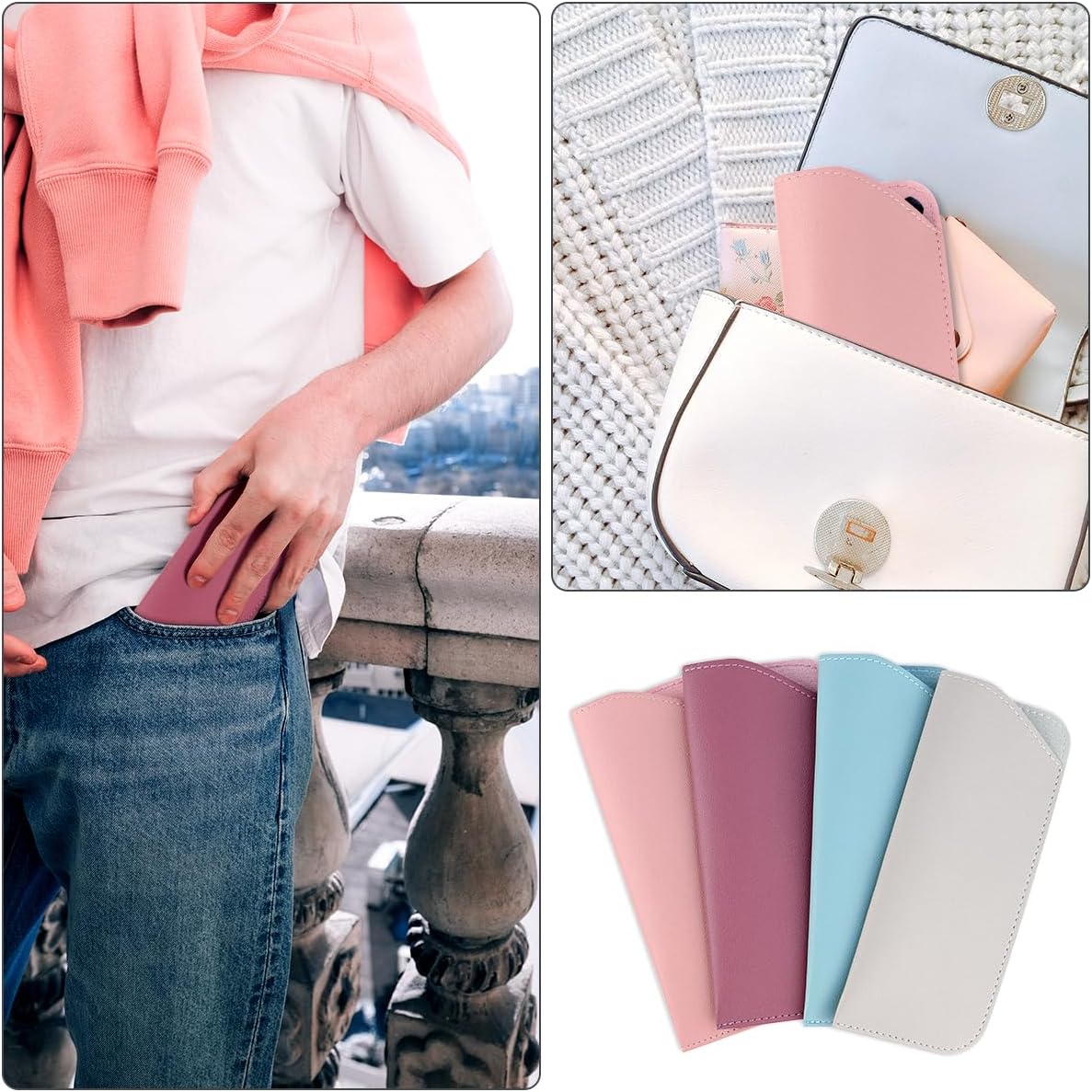 4 Pack Soft Leather Glasses Case 7x3 Inch Eyeglasses Pouch Portable PU Leather Glasses Pouch - Image 7
