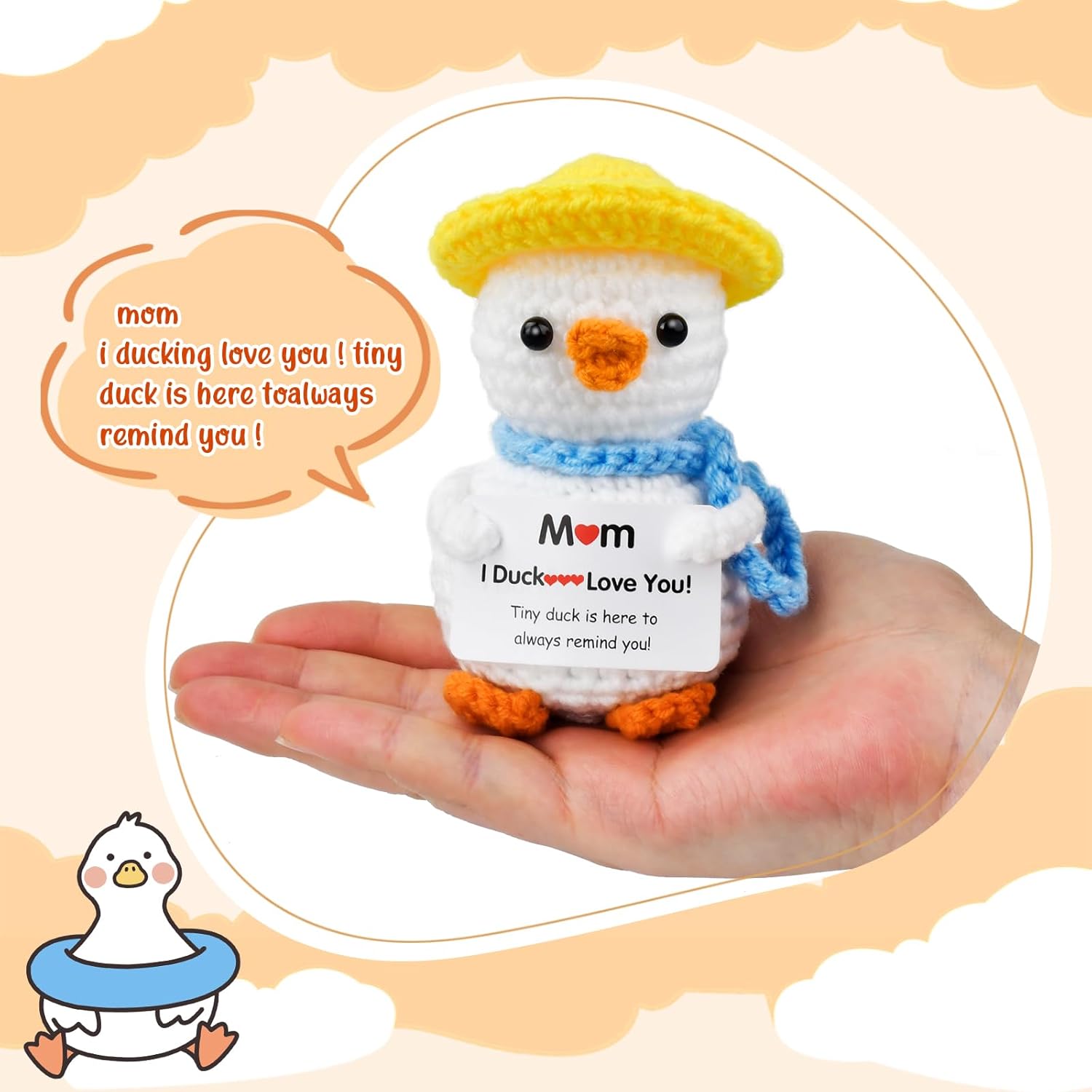 Gifts for Mom,Birthday Valentines Day Gifts for Women,Stocking Stuffers for Women I Duck Love You Mom Handmade Crochet Funny Cool Cute Small Duck - Image 2