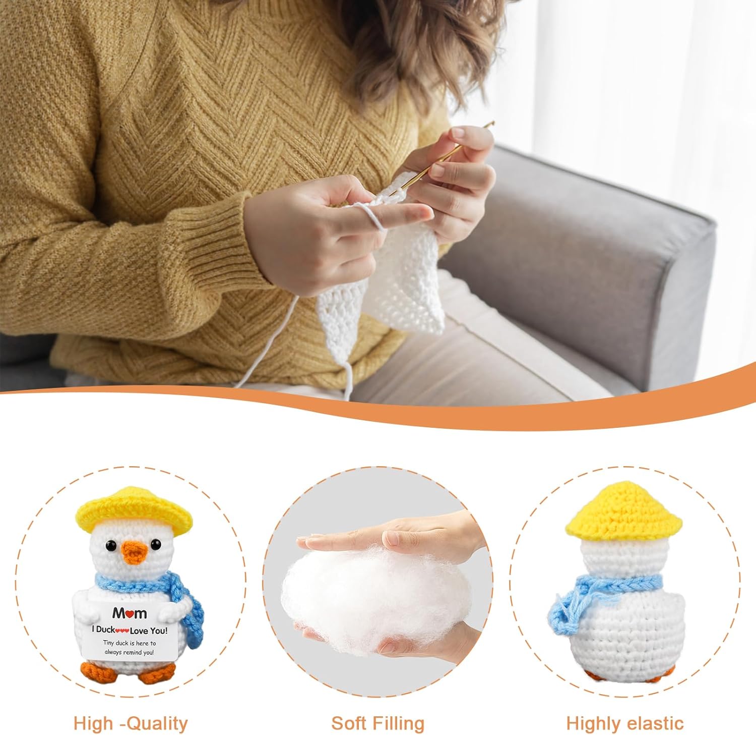 Gifts for Mom,Birthday Valentines Day Gifts for Women,Stocking Stuffers for Women I Duck Love You Mom Handmade Crochet Funny Cool Cute Small Duck - Image 3