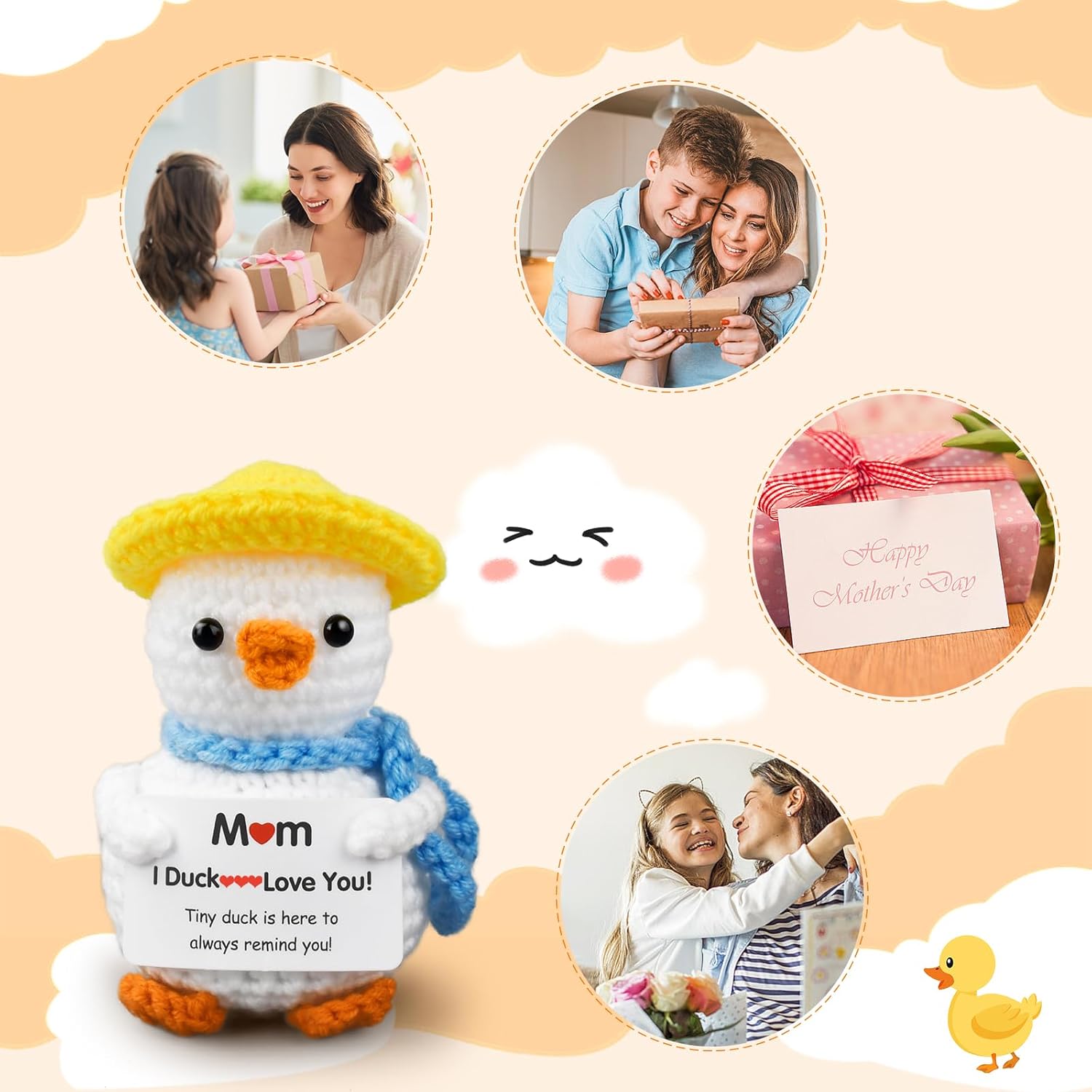 Gifts for Mom,Birthday Valentines Day Gifts for Women,Stocking Stuffers for Women I Duck Love You Mom Handmade Crochet Funny Cool Cute Small Duck - Image 6