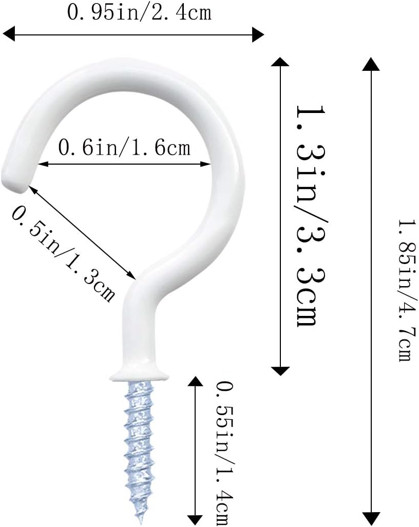 12 Pack Vinyl Coated Ceiling Hooks,Screw-in Mug Hooks,Multi-Function Wall Hooks Kitchen Hooks Cup Hooks for Indoors Outdoors (White, 1-1/4 Inch) - Image 3