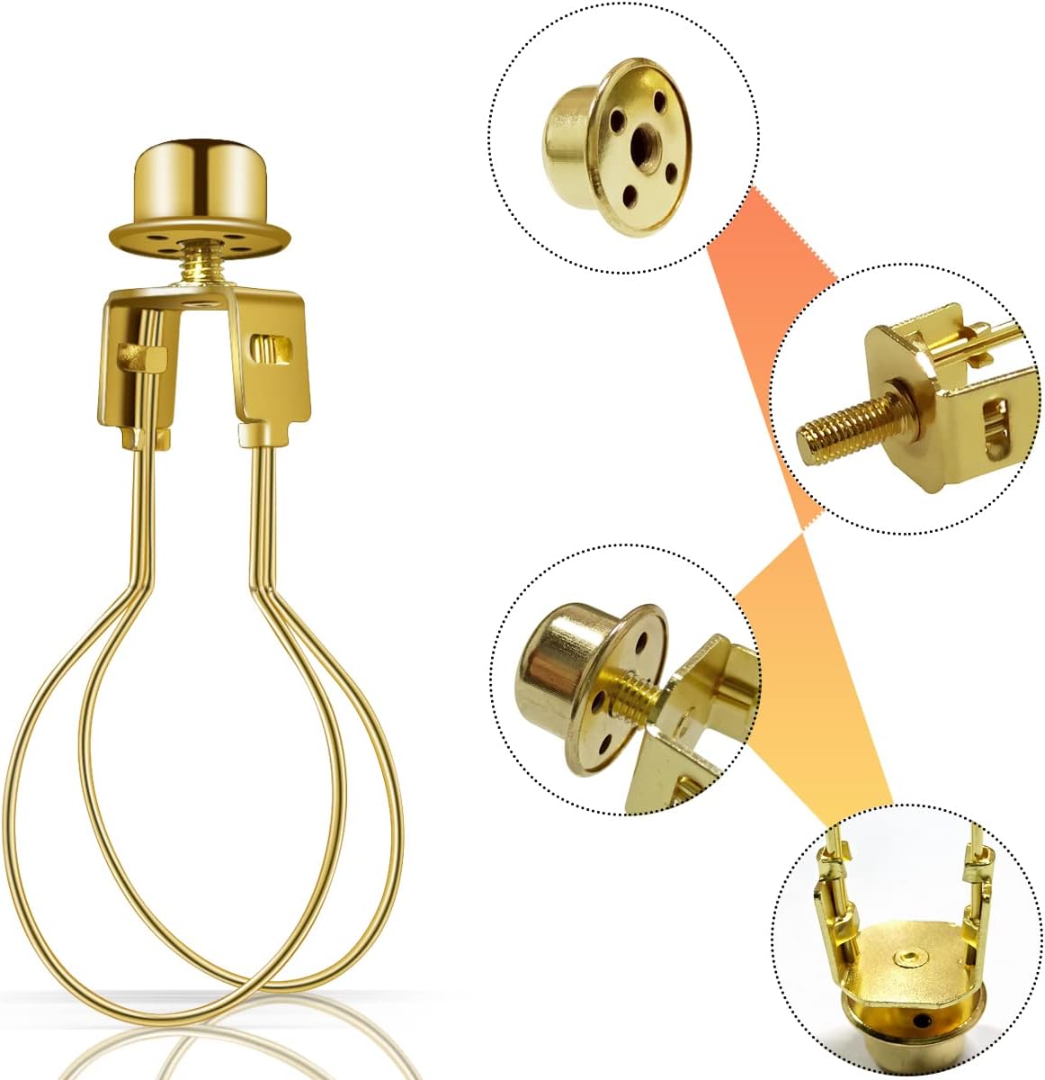 Lamp Holder for Clip-on Light Bulbs with Levellers, Include Finial - DIY Adapter for Shades (1 Pc, Gold) - Image 4